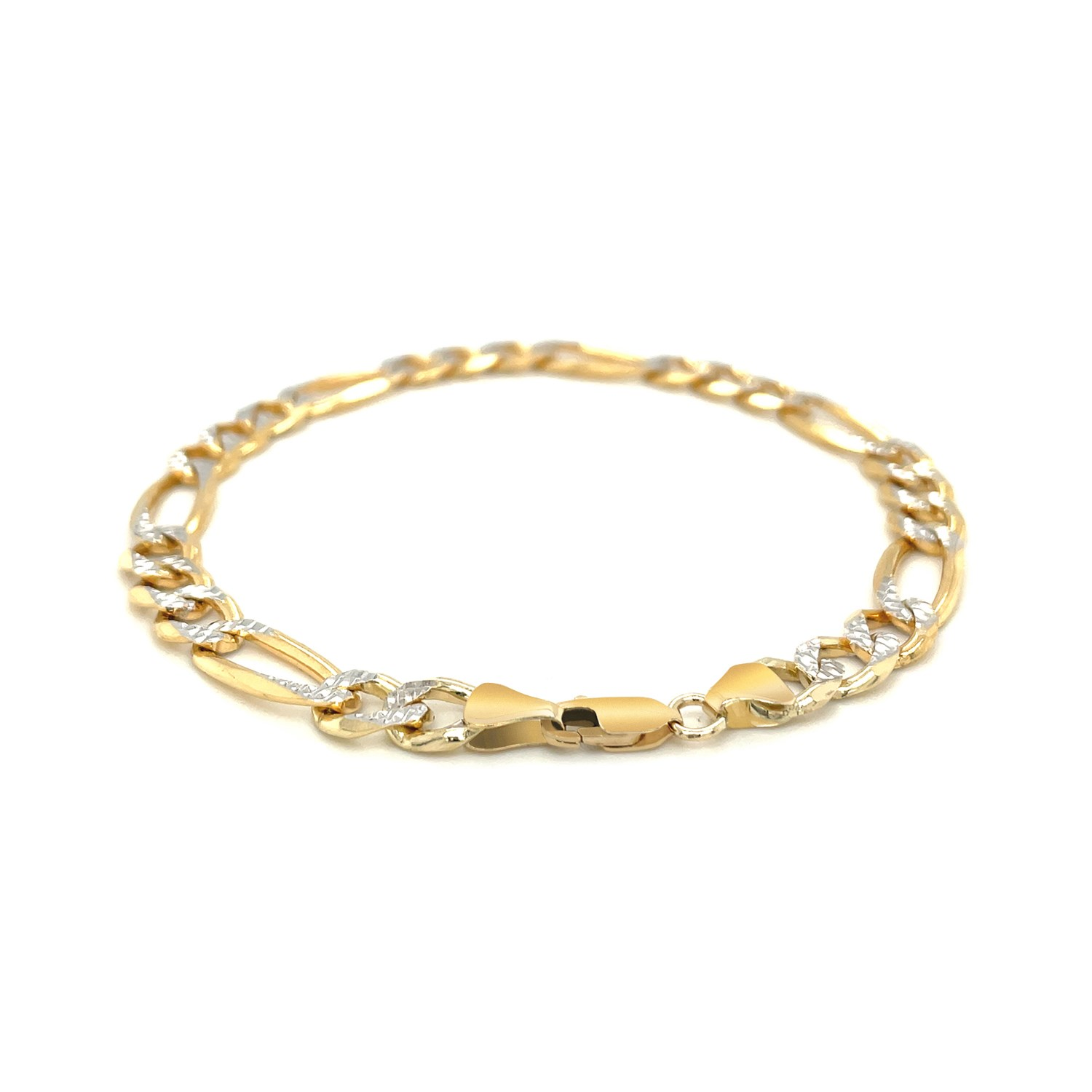 7.0mm 14K Yellow Two Tone Solid Pave Figaro Bracelet - Selectique 