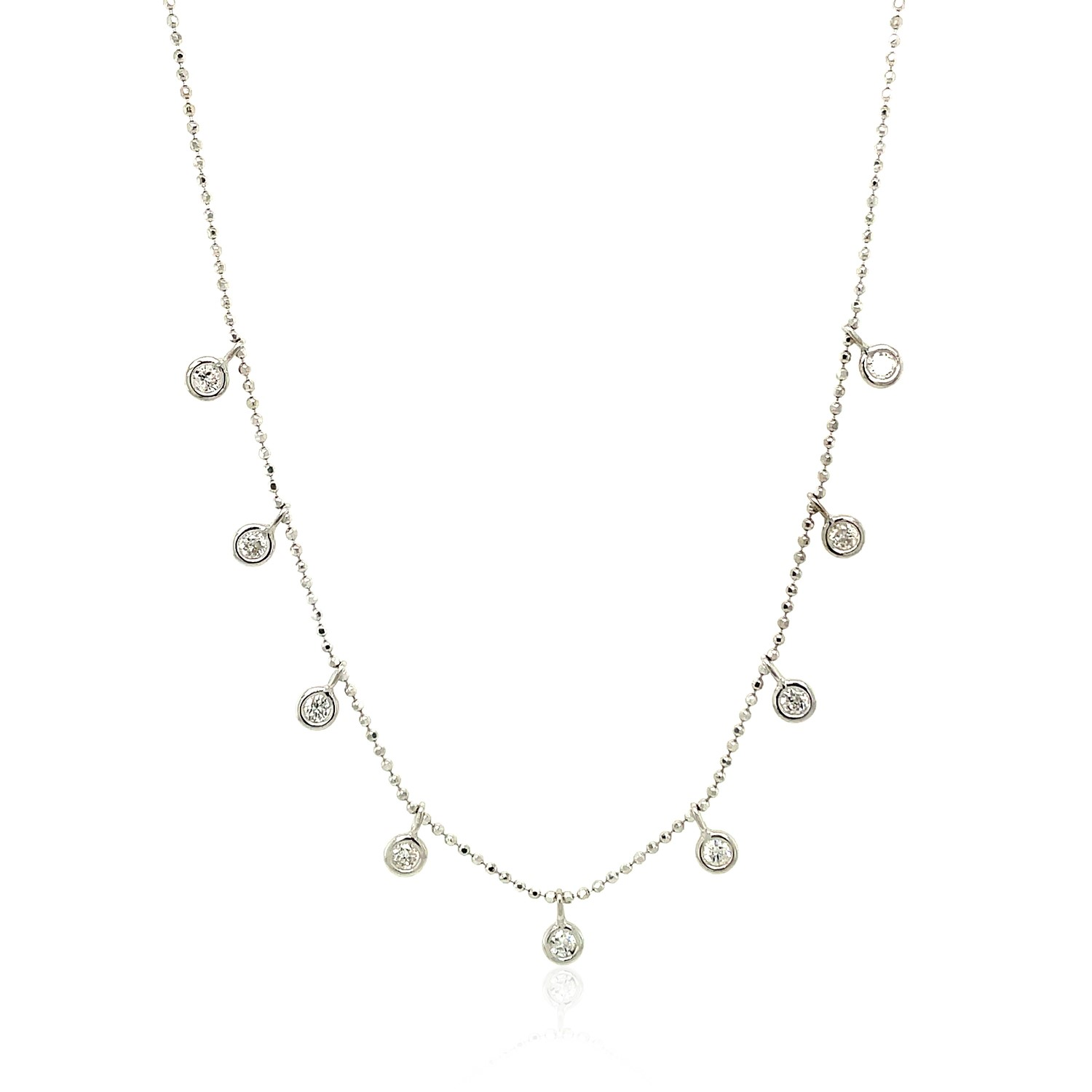 14k White Gold Necklace with Round Diamond Charms - Selectique 