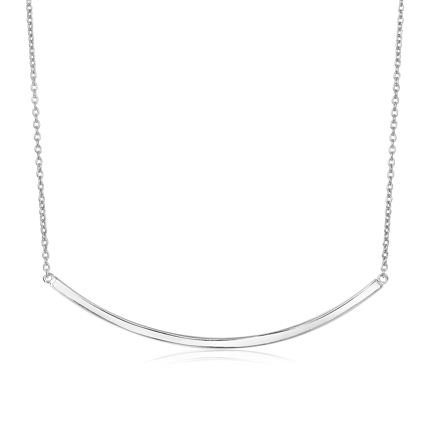 Sterling Silver Polished Curved Bar Necklace - Selectique 