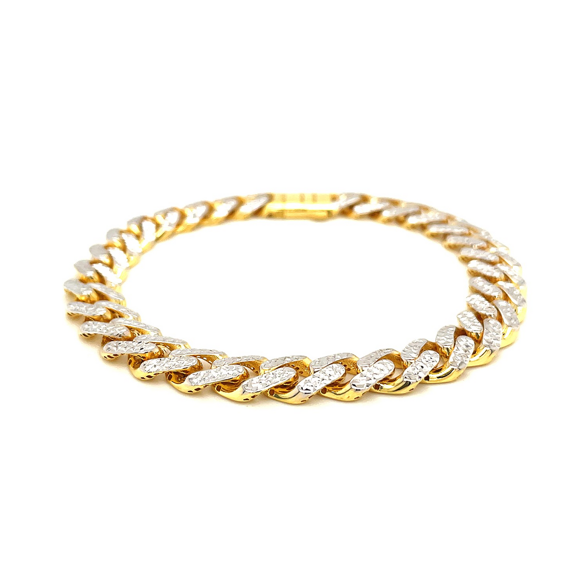 14k Two Tone Gold 8 1/4 inch Curb Chain Bracelet with White Pave - Selectique 