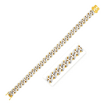 14k Two Tone Gold 8 1/4 inch Curb Chain Bracelet with White Pave - Selectique 