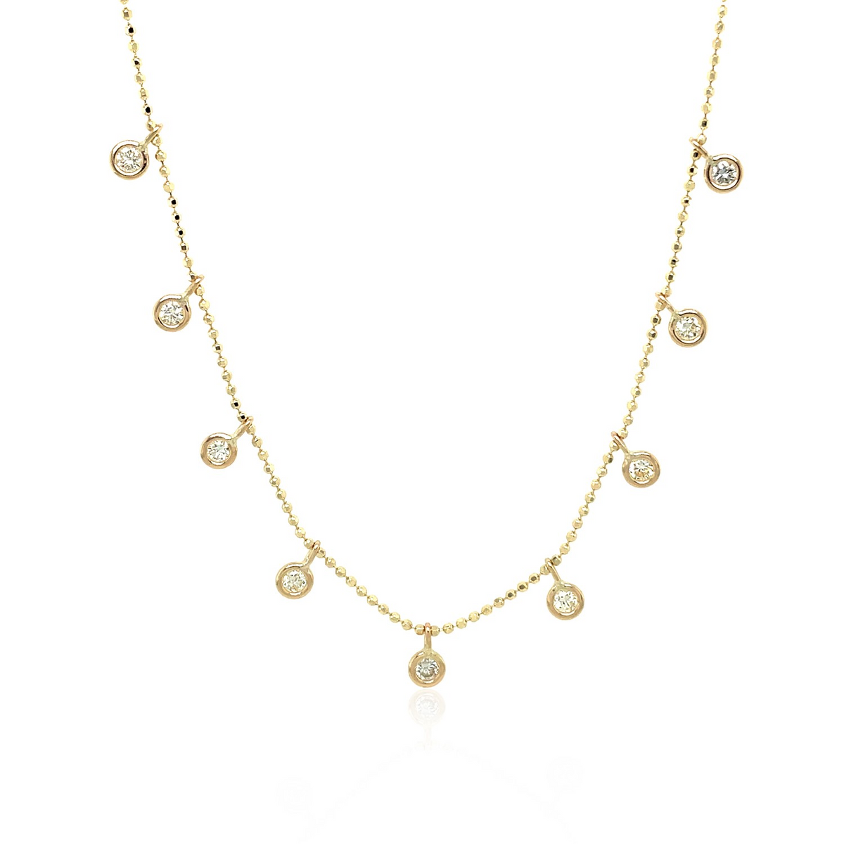 14k Yellow Gold Necklace with Round Diamond Charms - Selectique 