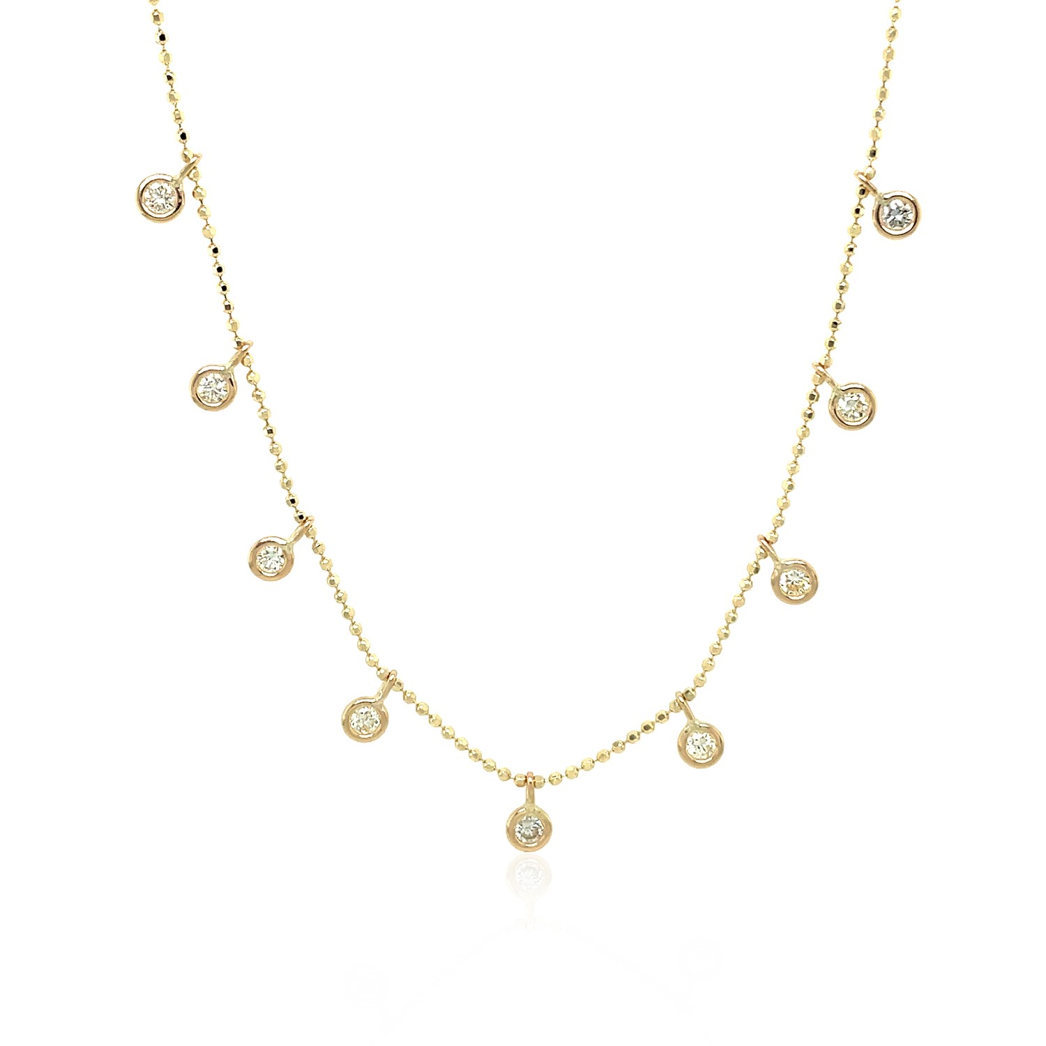 14k Yellow Gold Necklace with Round Diamond Charms - Selectique 