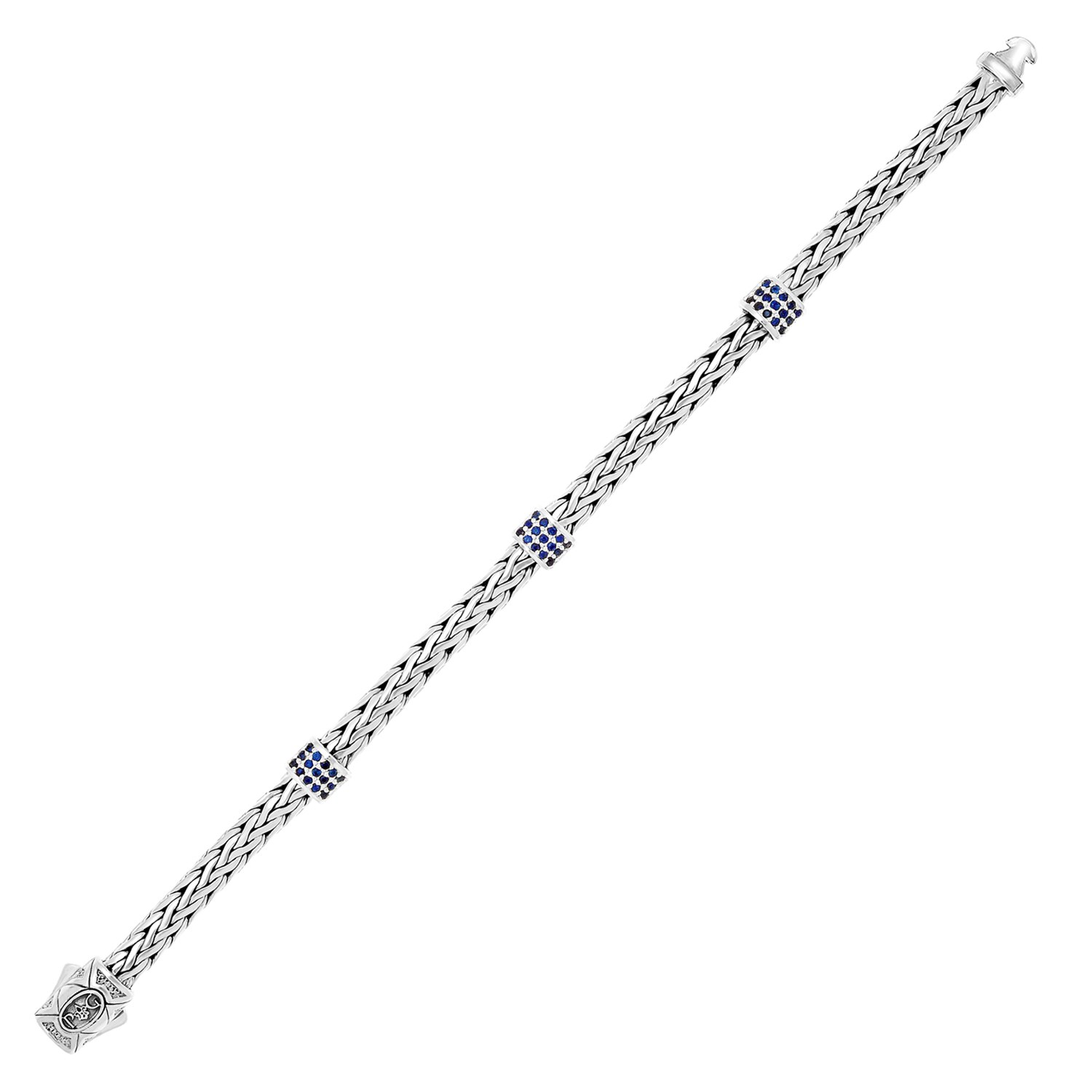 Sterling Silver Woven Bracelet with Blue Sapphire Stations - Selectique 