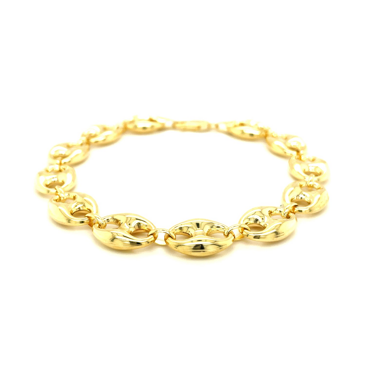 11.0mm 14k Yellow Gold Puffed Mariner Link Bracelet - Selectique 