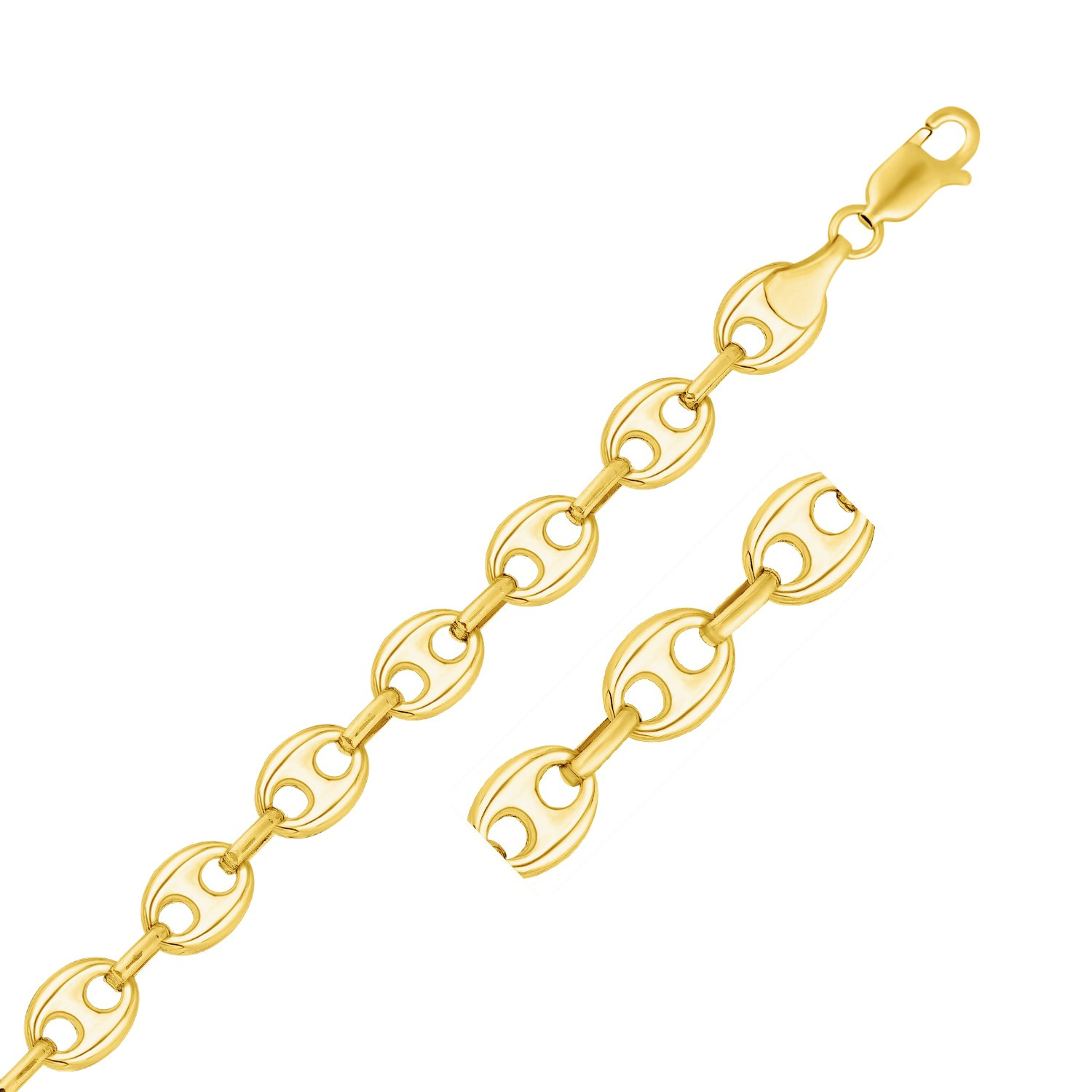 11.0mm 14k Yellow Gold Puffed Mariner Link Bracelet - Selectique 