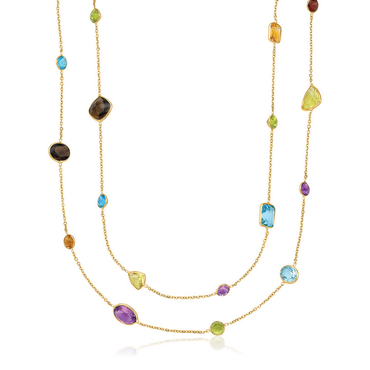 14k Yellow Gold Double Layer Multi Gem Necklace - Selectique 