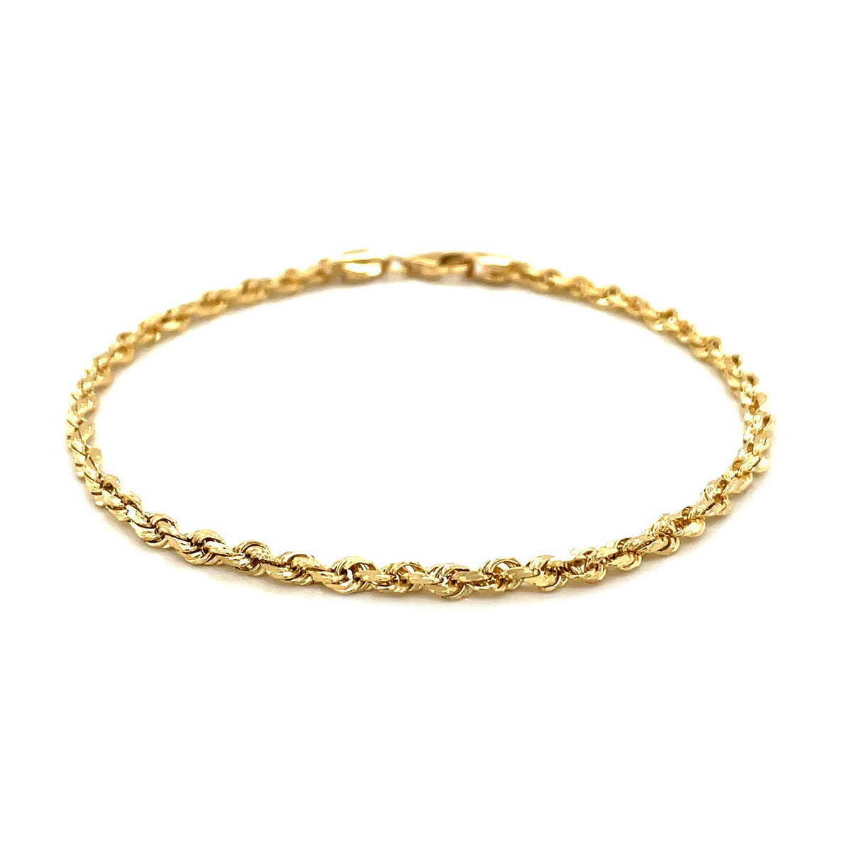 3.0mm 14k Yellow Gold Solid Diamond Cut Rope Bracelet - Selectique 