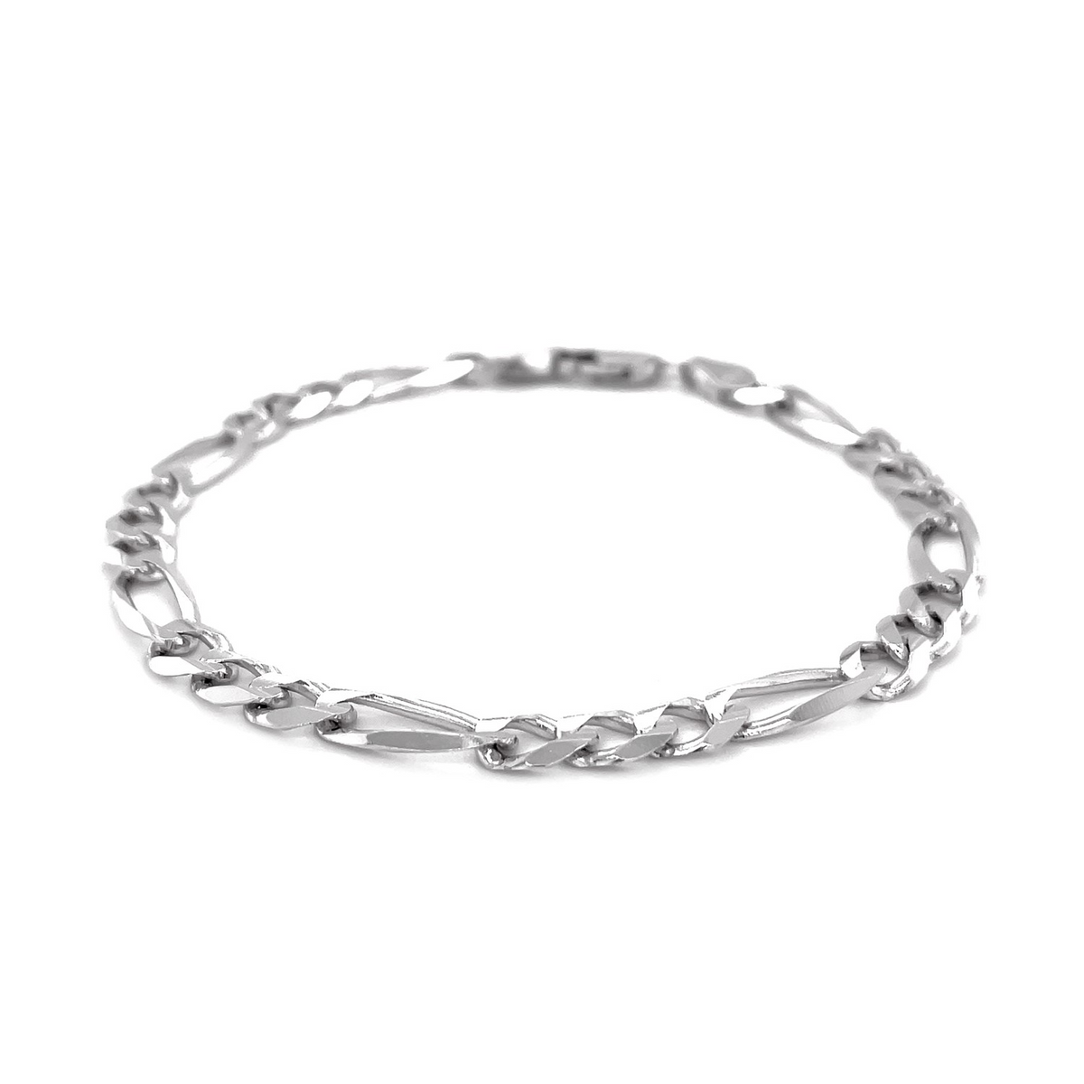 6.0mm 14k White Gold Solid Figaro Bracelet - Selectique 