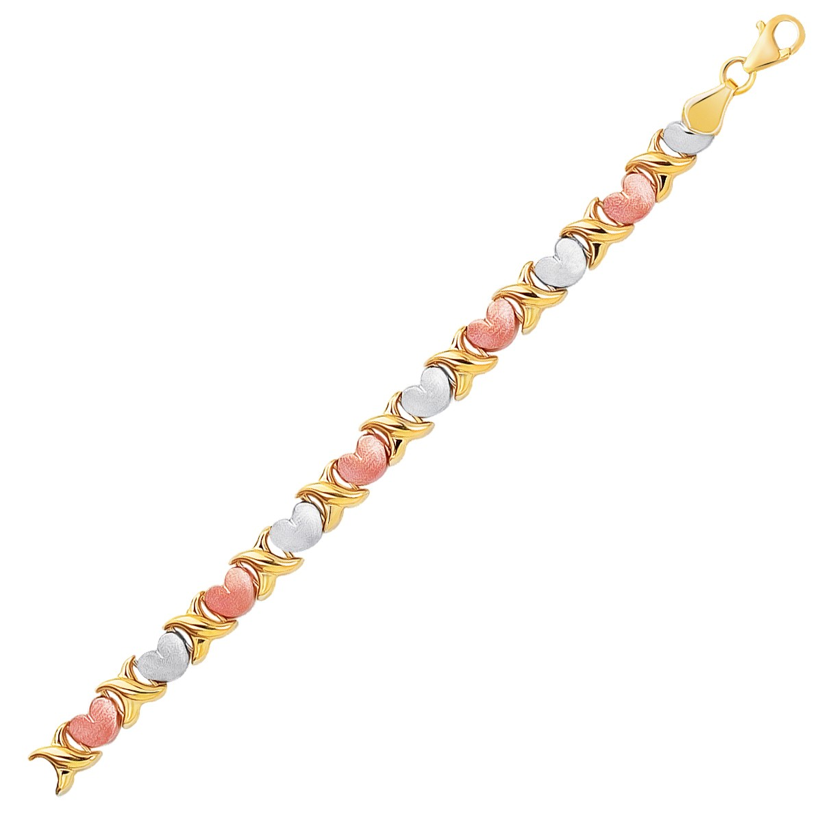 14k Tri-Color Gold Fancy Satin Heart Line Bracelet - Selectique 