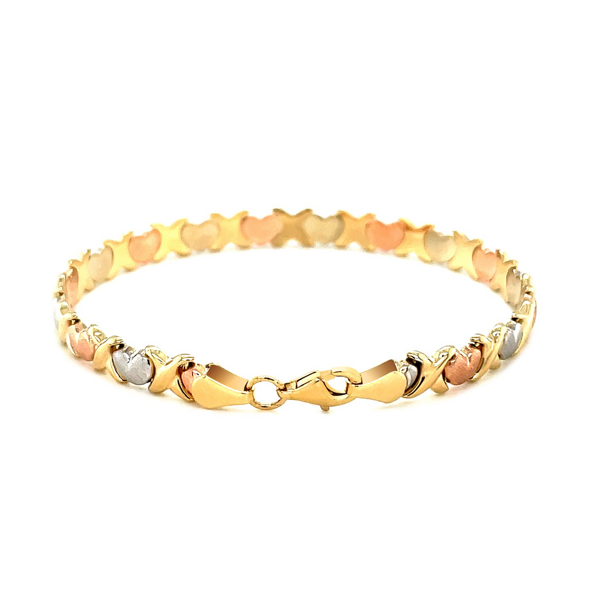 14k Tri-Color Gold Fancy Satin Heart Line Bracelet - Selectique 