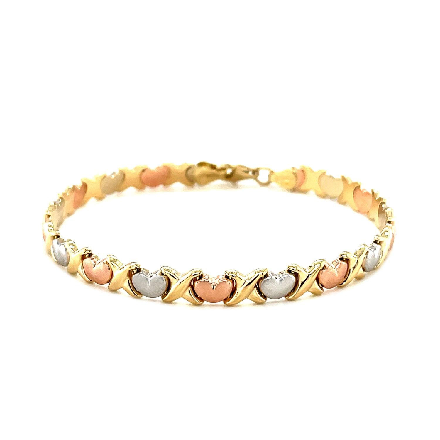 14k Tri-Color Gold Fancy Satin Heart Line Bracelet - Selectique 