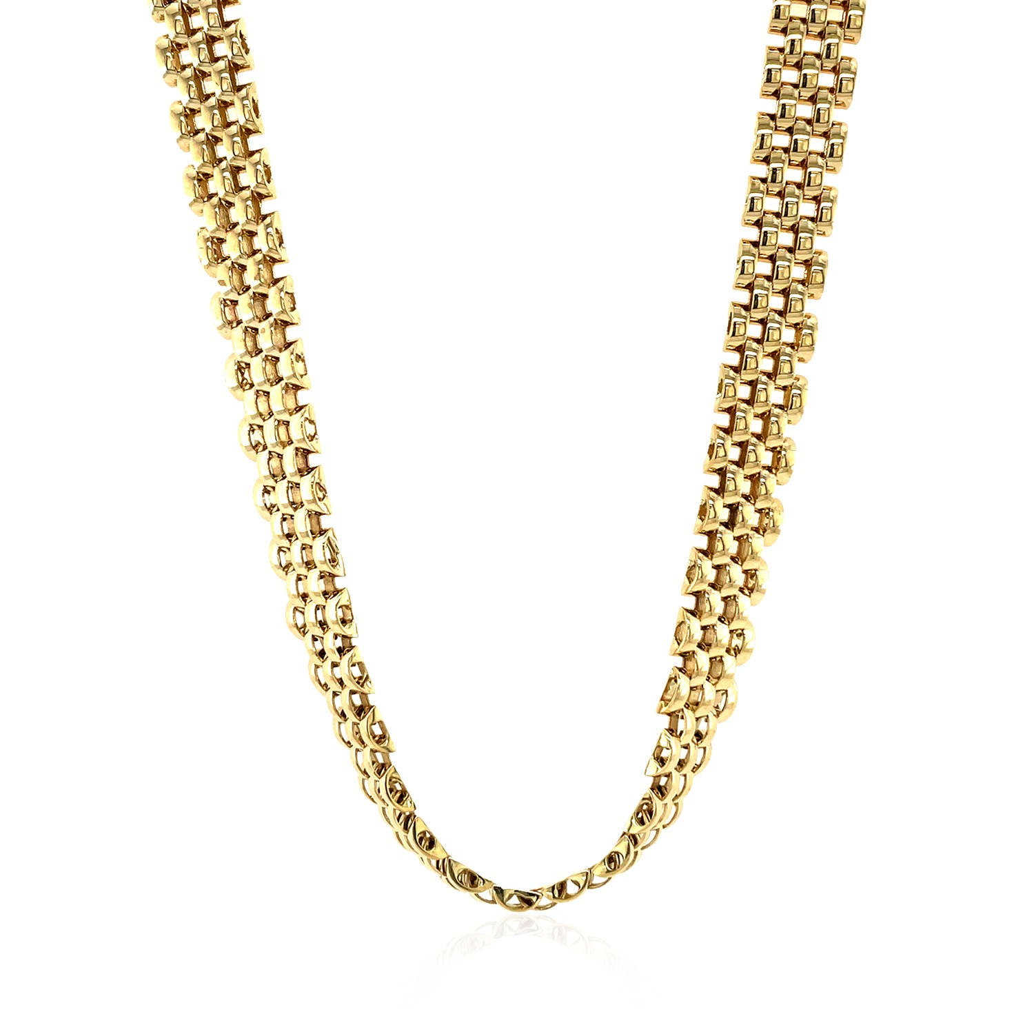 14k Yellow Gold Fancy Polished Multi-Row Panther Link Necklace - Selectique 