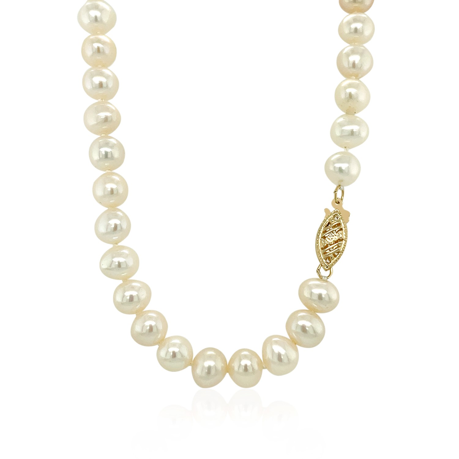 14k Yellow Gold Necklace with White Freshwater Cultured Pearls (6.0mm to 6.5mm) - Selectique 