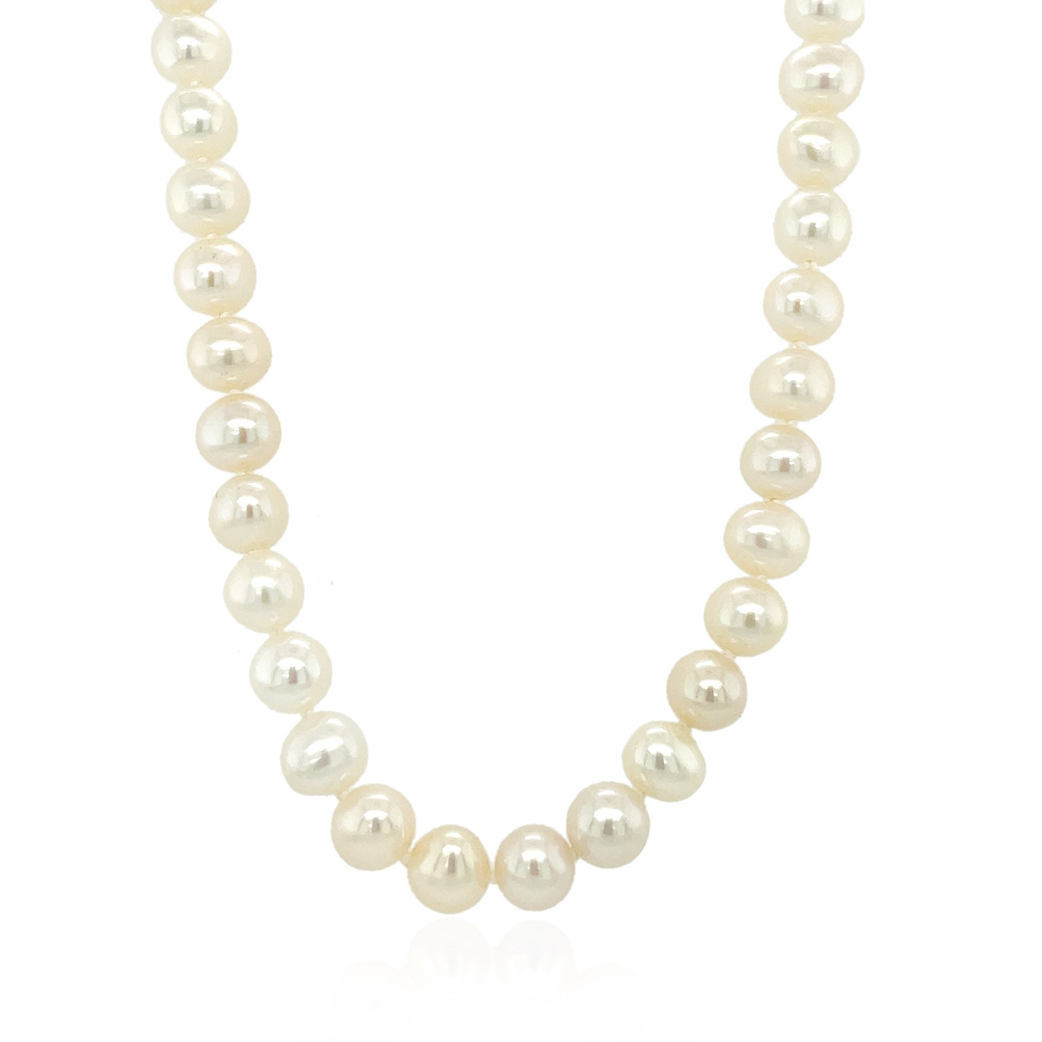 14k Yellow Gold Necklace with White Freshwater Cultured Pearls (6.0mm to 6.5mm) - Selectique 