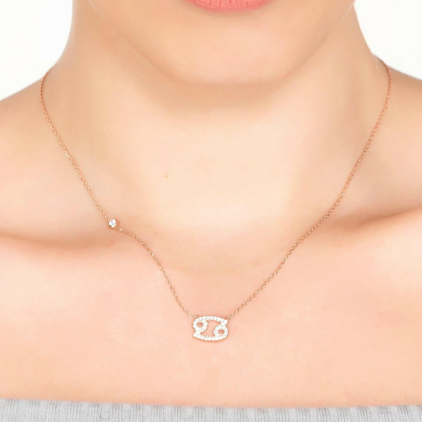 Zodiac Star Sign Pendant Necklace Silver Cancer.