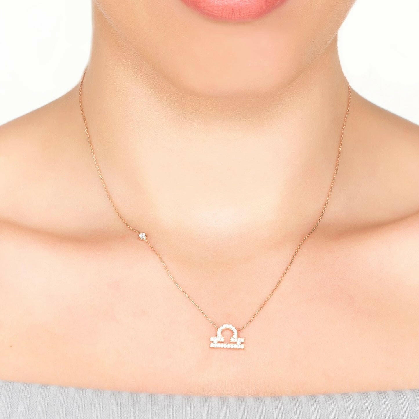 Zodiac Star Sign Pendant Necklace Silver Libra.