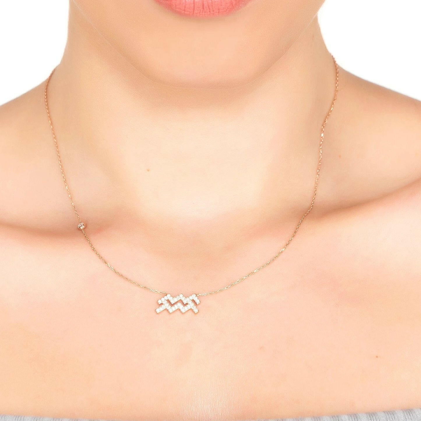 Zodiac Star Sign Pendant Necklace Silver Aquarius.