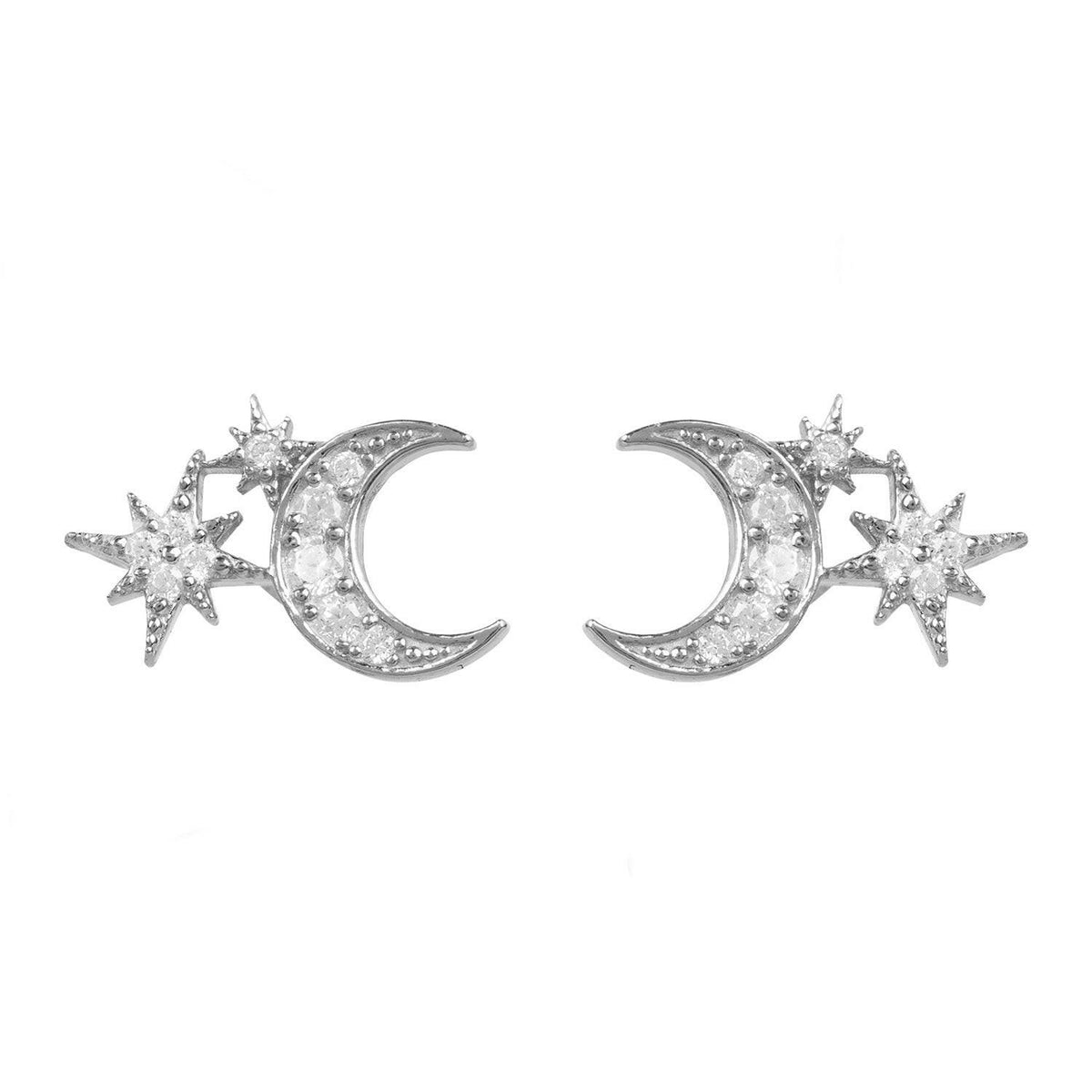 Moon And Starburst Mini Earrings Silver.