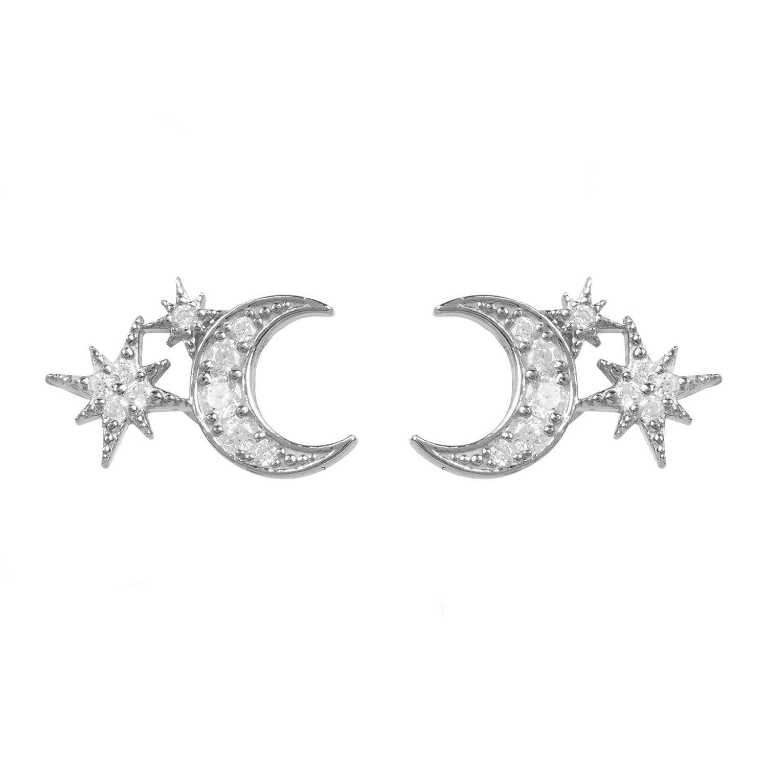 Moon And Starburst Mini Earrings Silver.