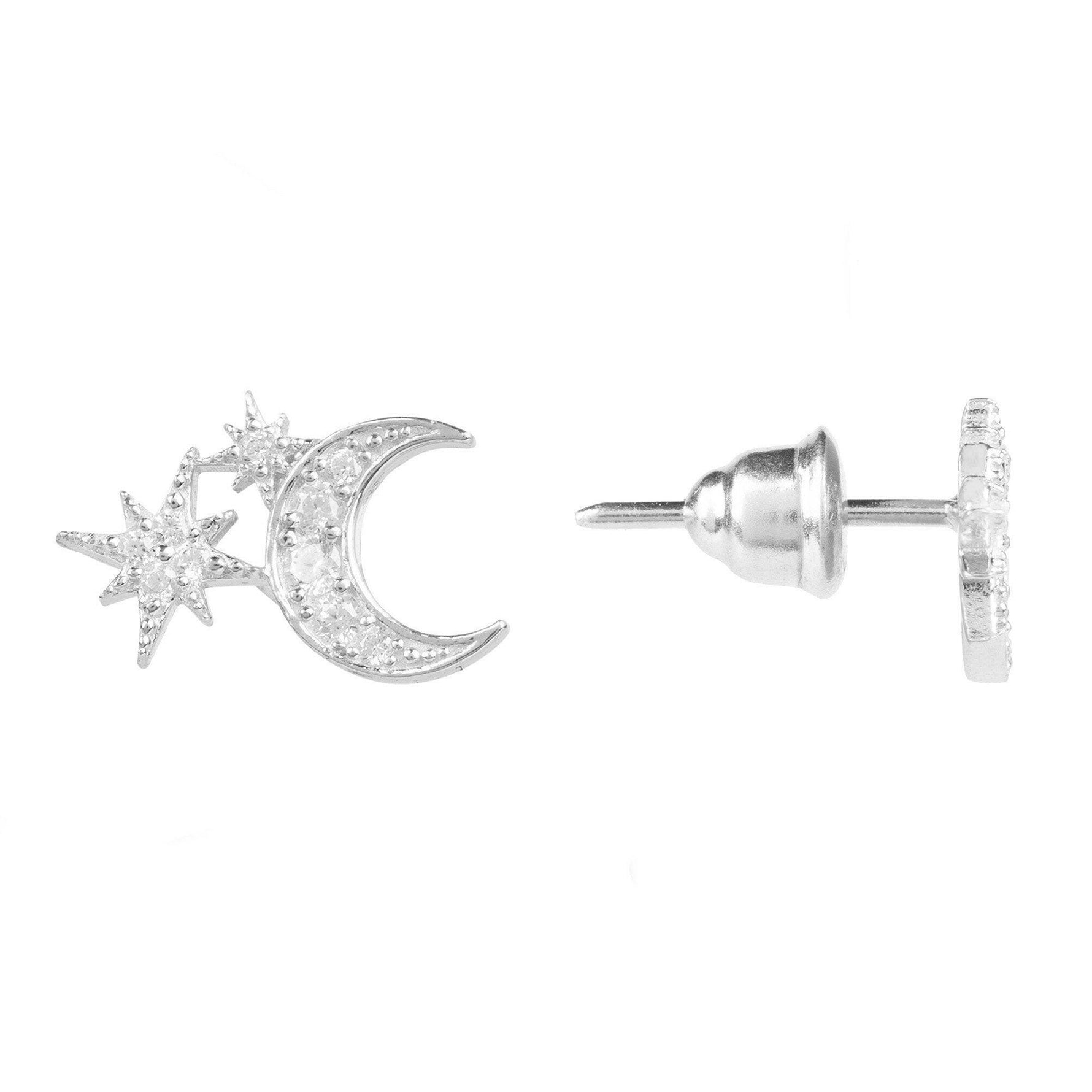 Moon And Starburst Mini Earrings Silver.