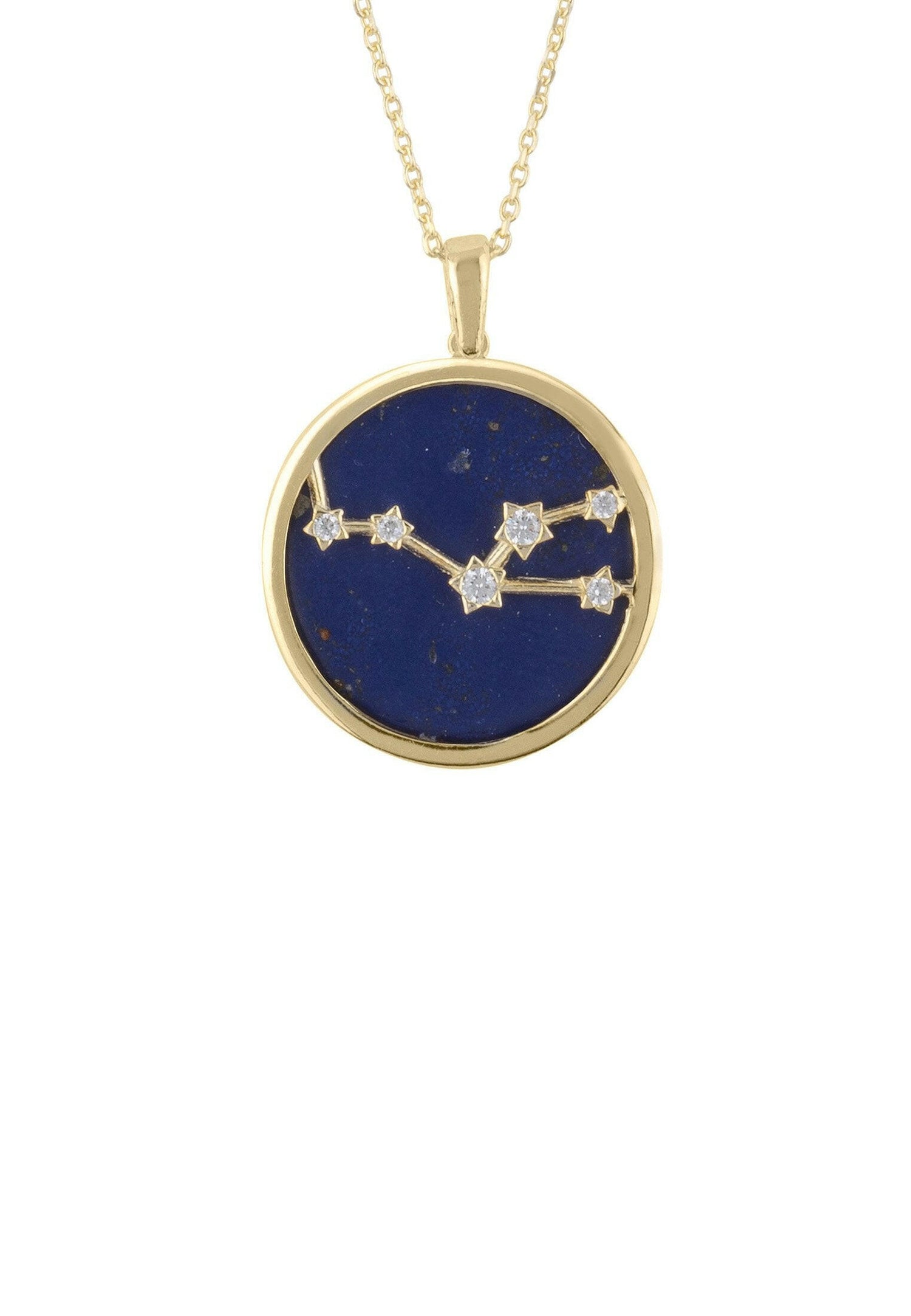 Zodiac Lapis Lazuli Gemstone Star Constellation Pendant Necklace Gold.