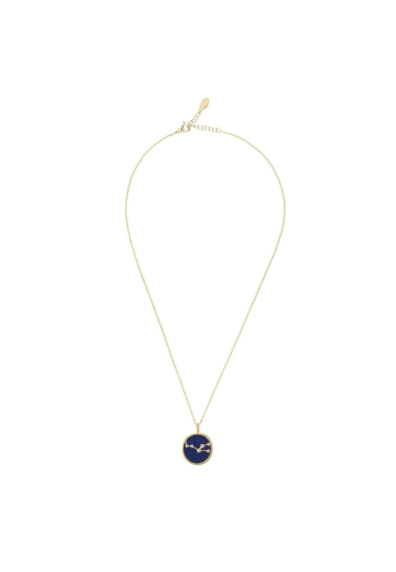 Zodiac Lapis Lazuli Gemstone Star Constellation Pendant Necklace Gold.