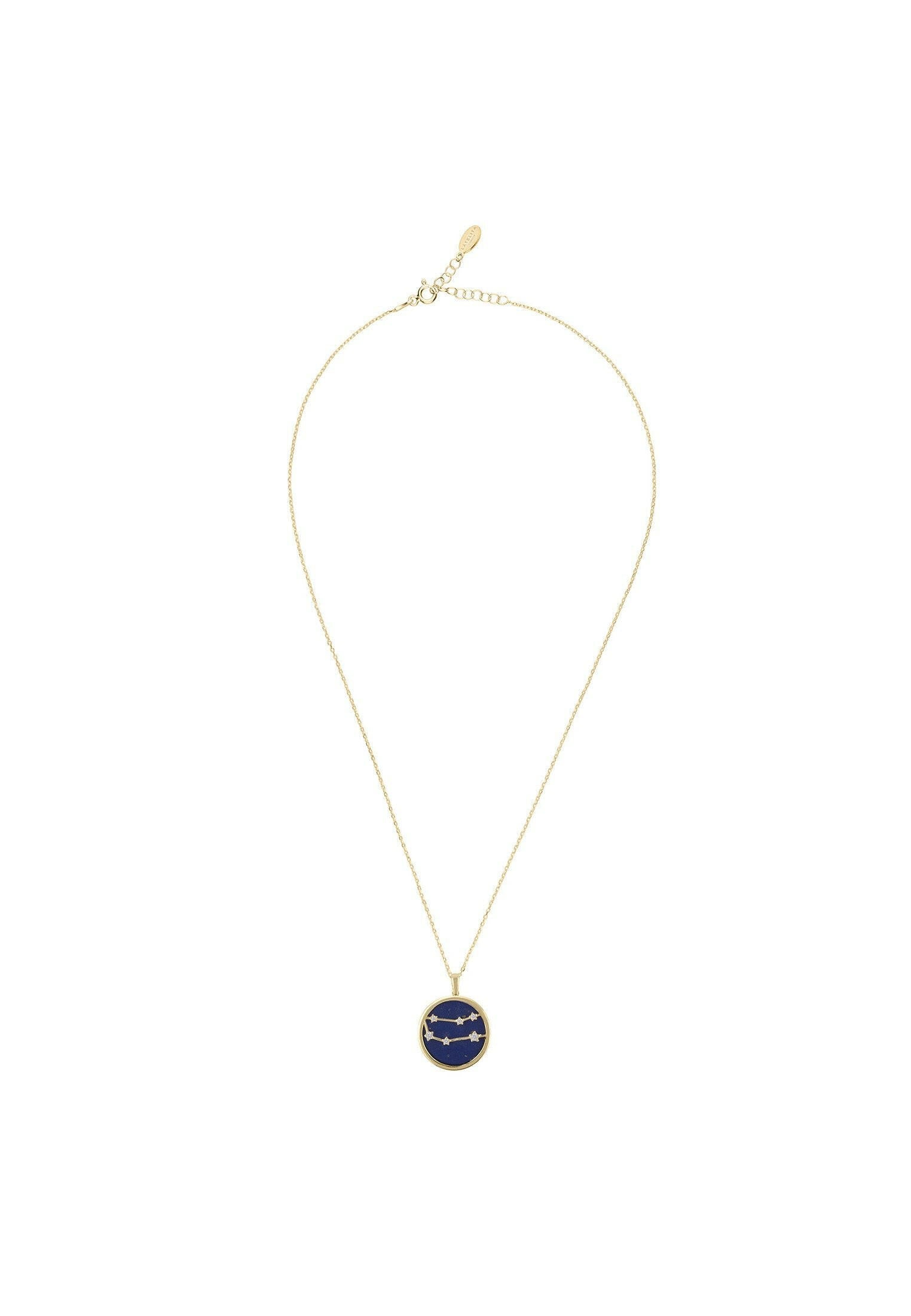 Zodiac Lapis Lazuli Gemstone Star Constellation Pendant Necklace Gold.