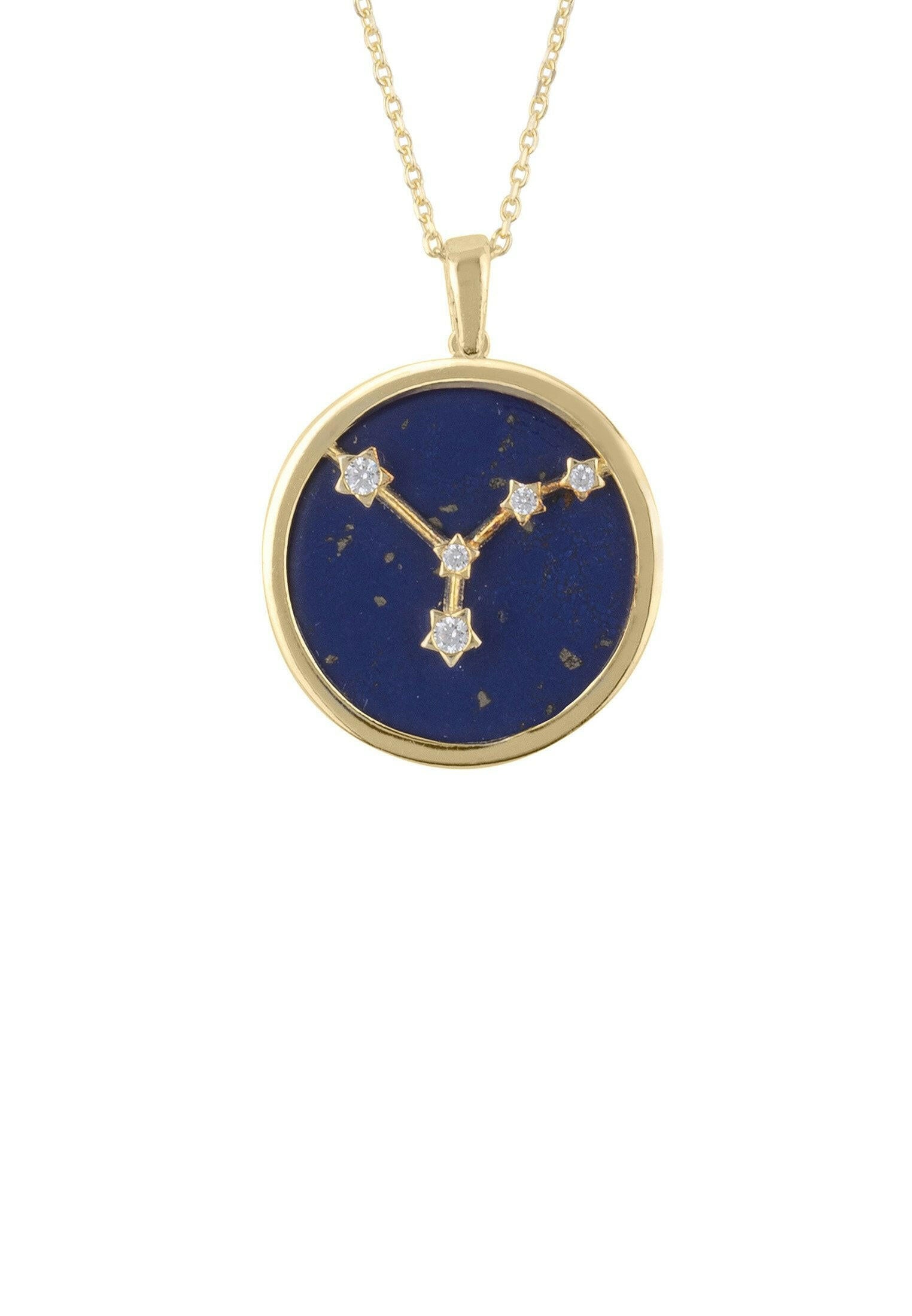 Zodiac Lapis Lazuli Gemstone Star Constellation Pendant Necklace Gold.