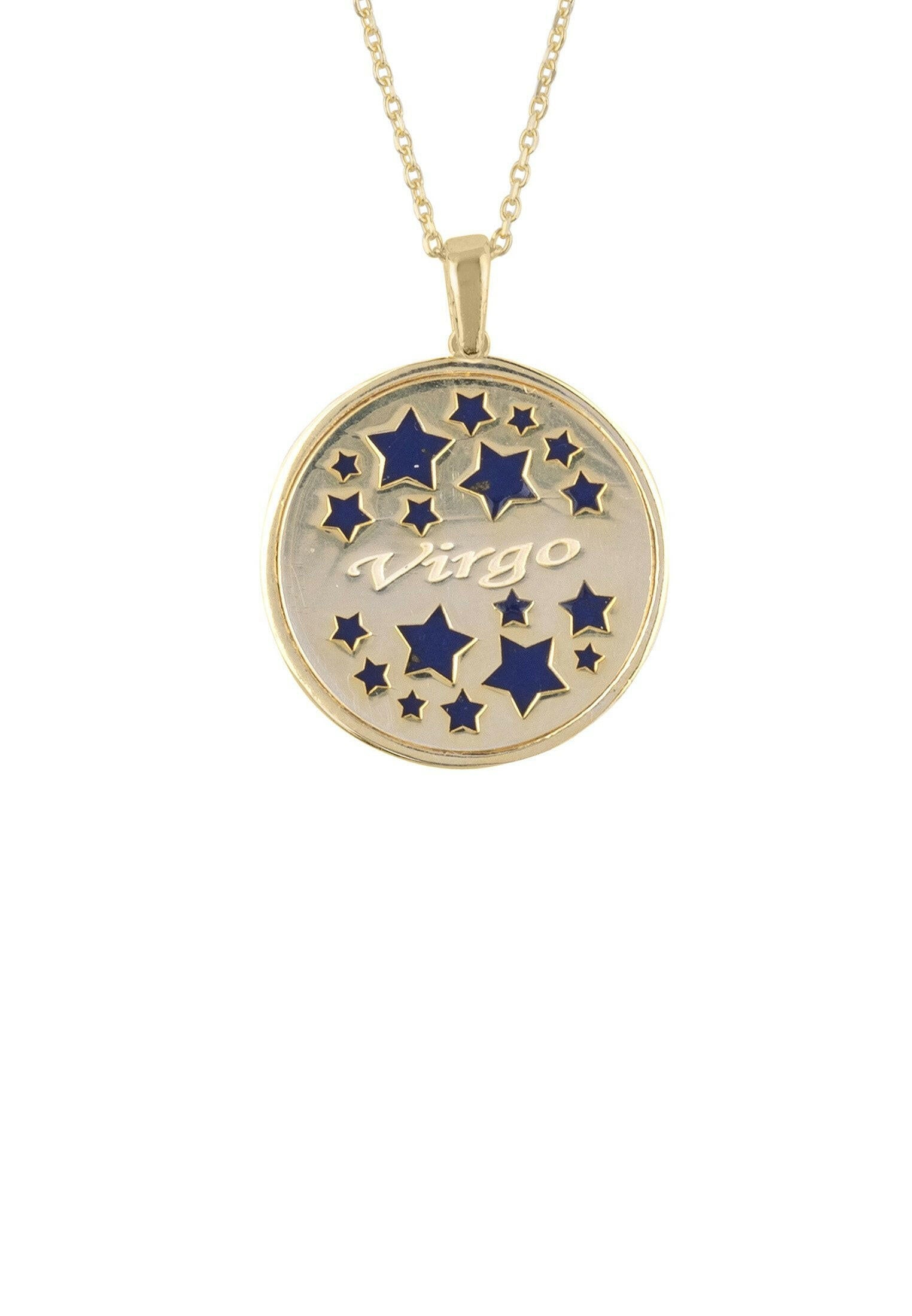 Zodiac Lapis Lazuli Gemstone Star Constellation Pendant Necklace Gold.