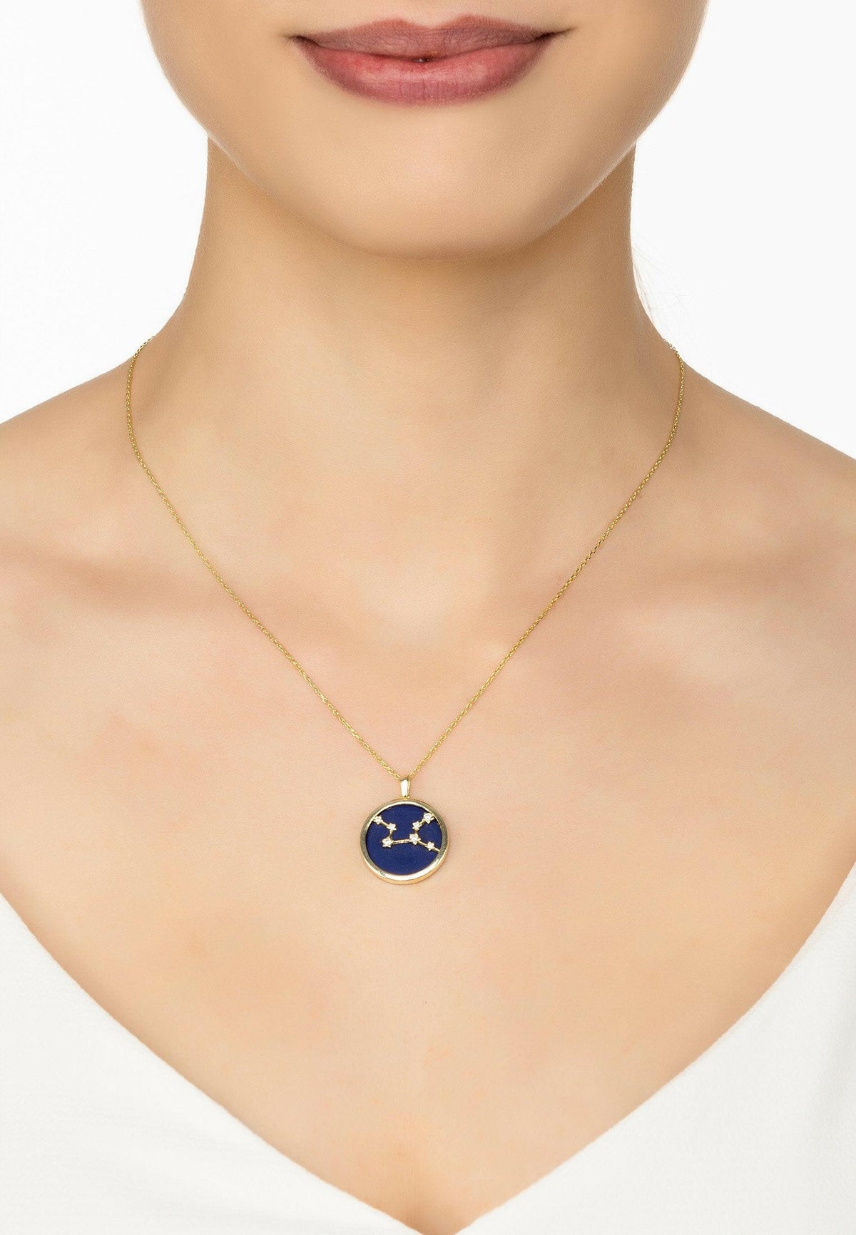 Zodiac Lapis Lazuli Gemstone Star Constellation Pendant Necklace Gold.