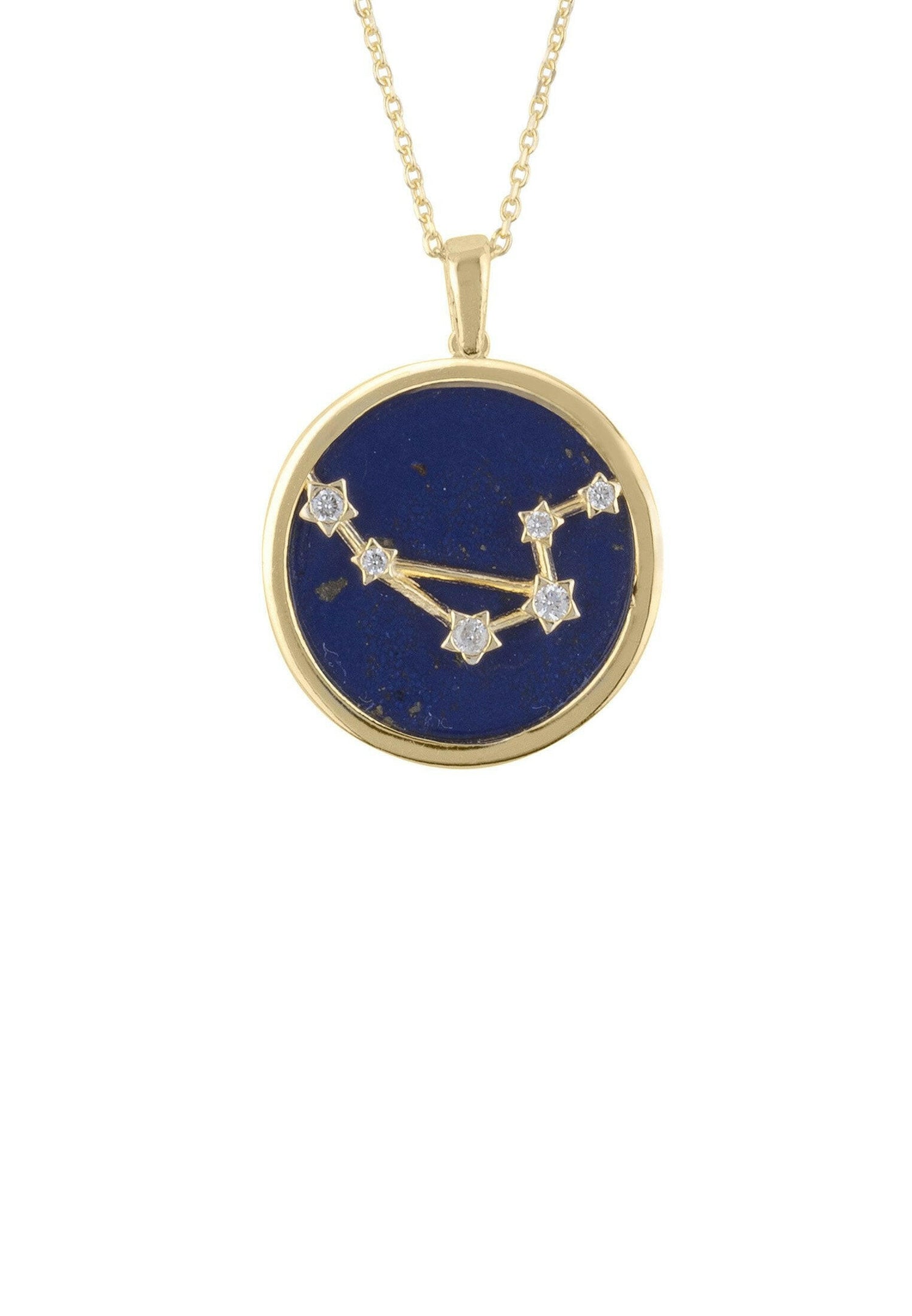 Zodiac Lapis Lazuli Gemstone Star Constellation Pendant Necklace Gold.