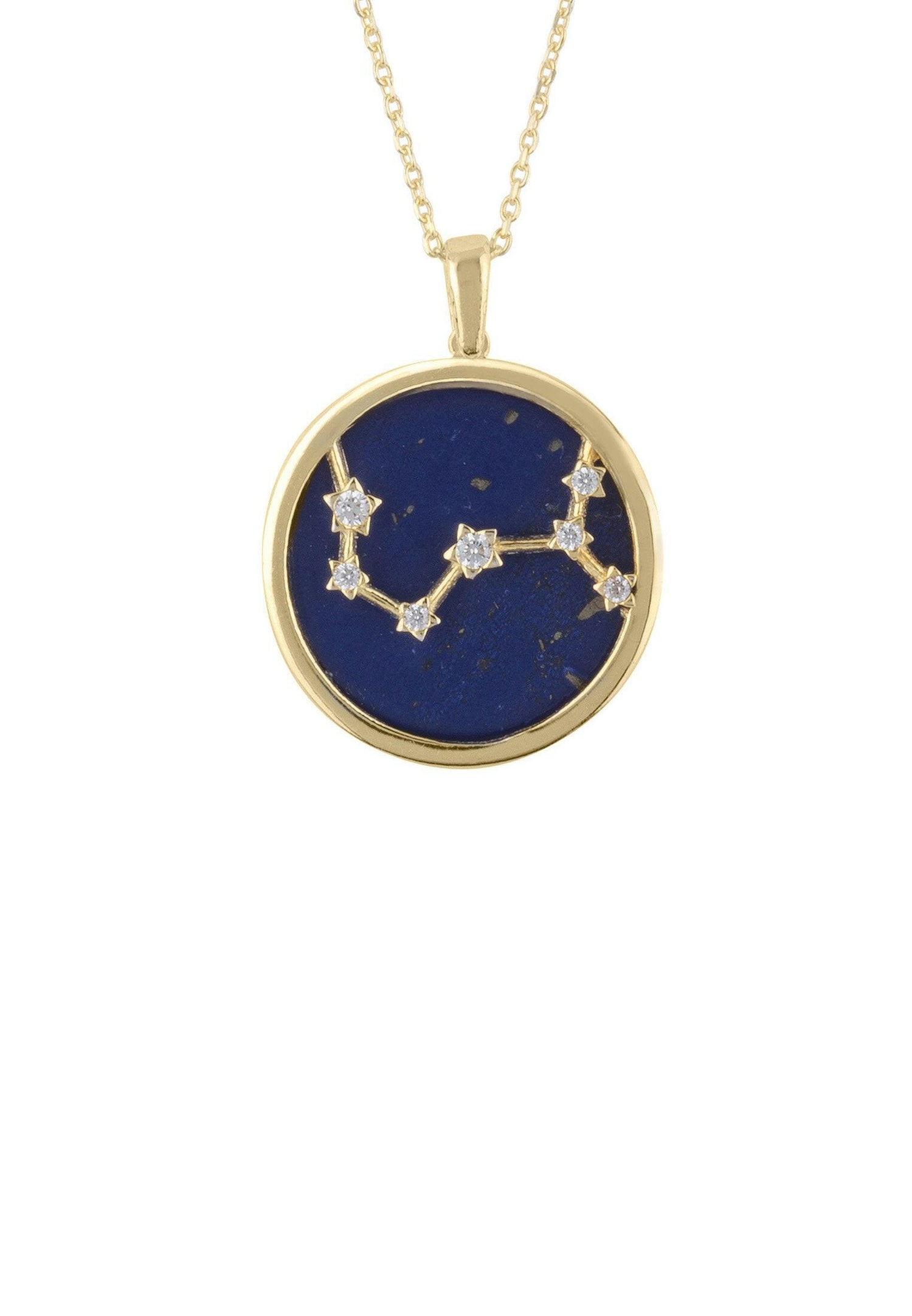 Zodiac Lapis Lazuli Gemstone Star Constellation Pendant Necklace Gold.