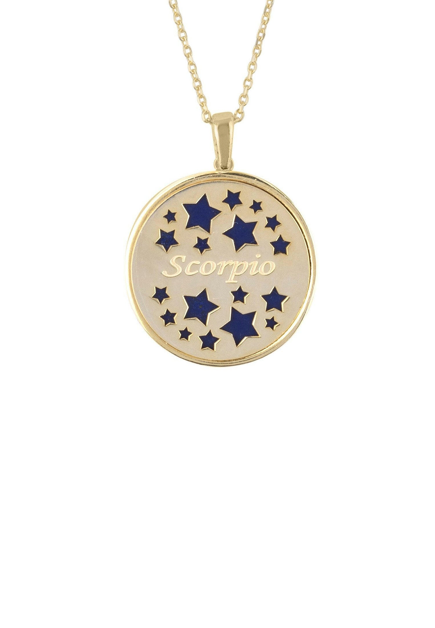 Zodiac Lapis Lazuli Gemstone Star Constellation Pendant Necklace Gold.