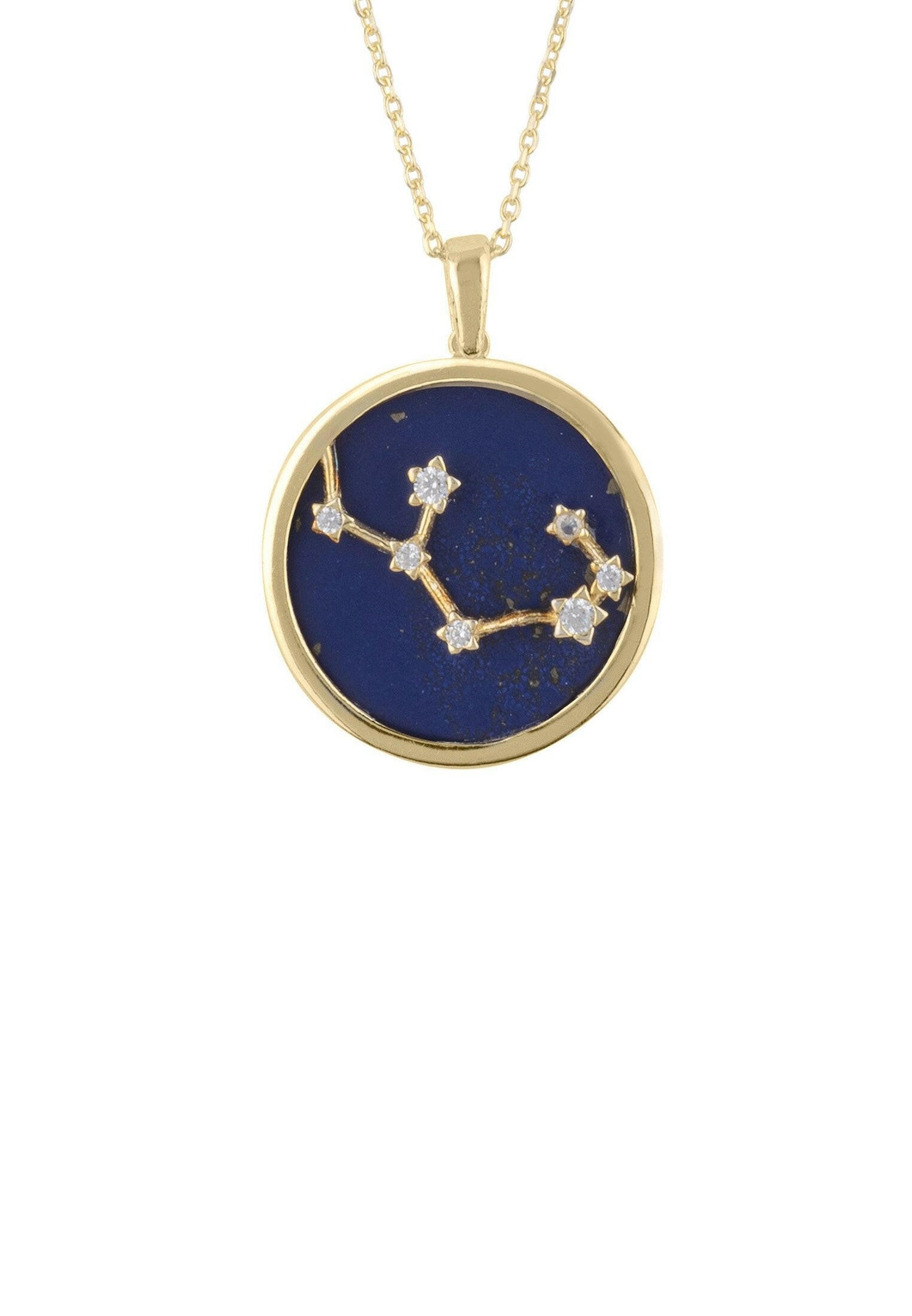 Zodiac Lapis Lazuli Gemstone Star Constellation Pendant Necklace Gold.