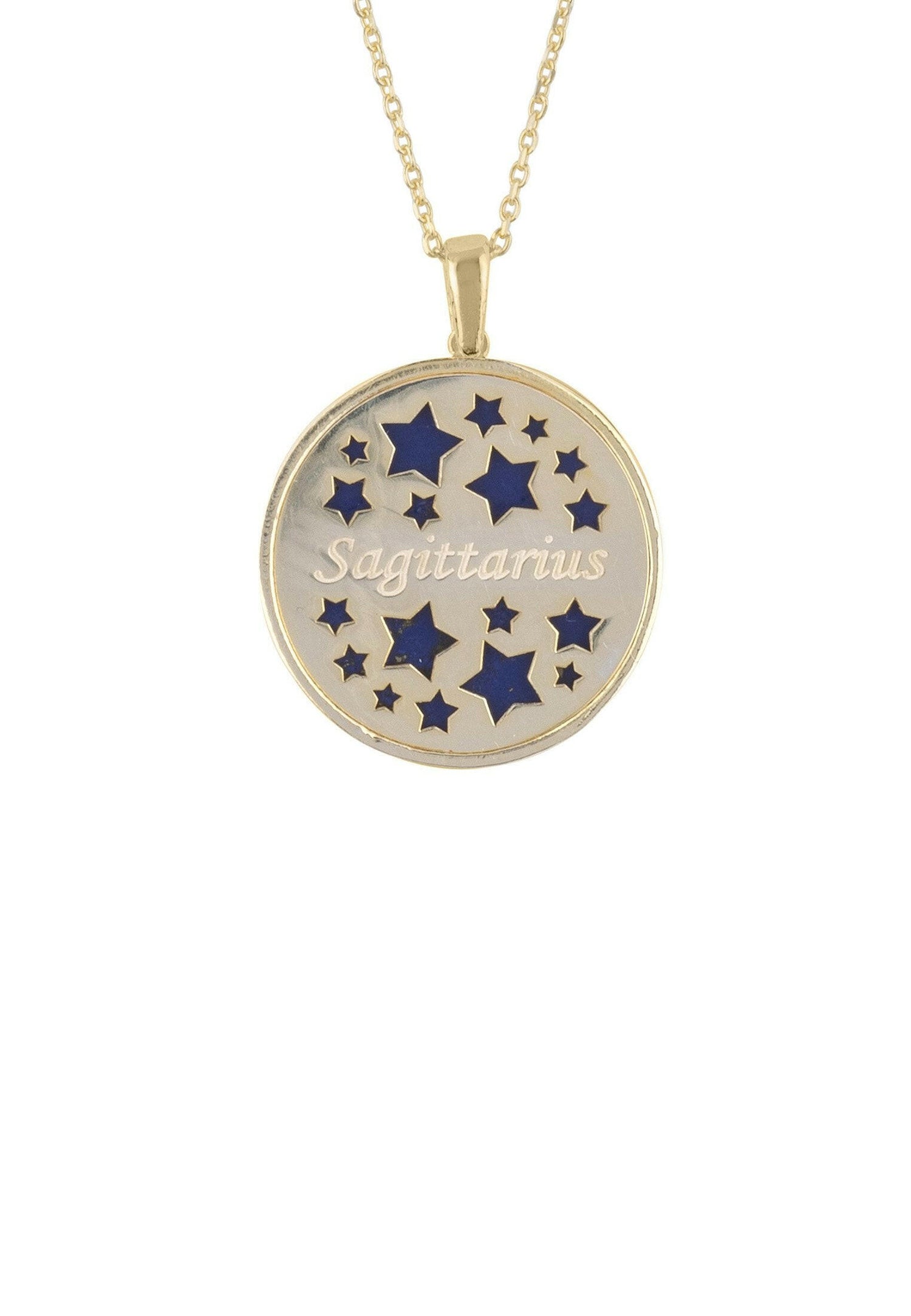 Zodiac Lapis Lazuli Gemstone Star Constellation Pendant Necklace Gold.