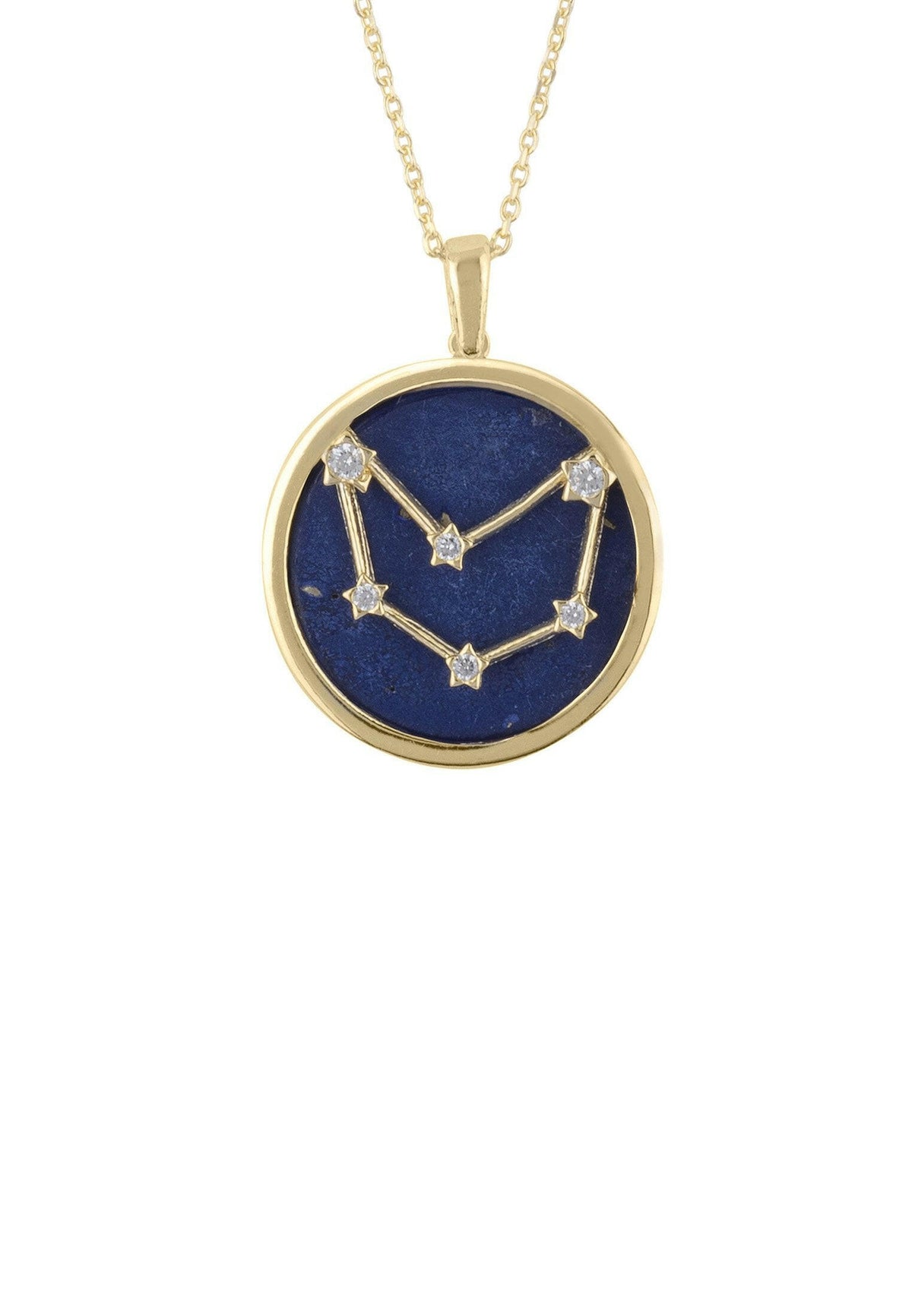 Zodiac Lapis Lazuli Gemstone Star Constellation Pendant Necklace Gold.