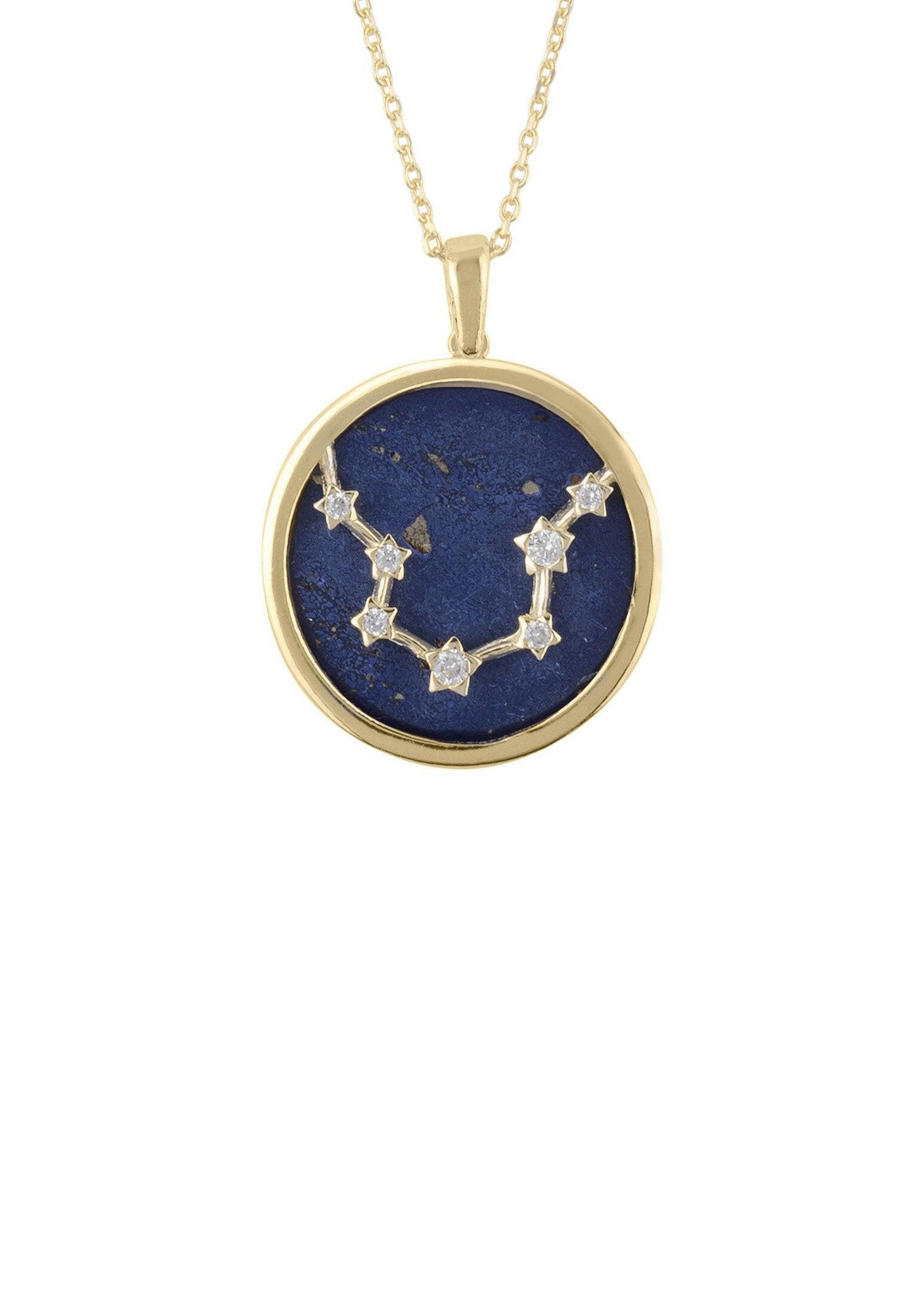 Zodiac Lapis Lazuli Gemstone Star Constellation Pendant Necklace Gold.