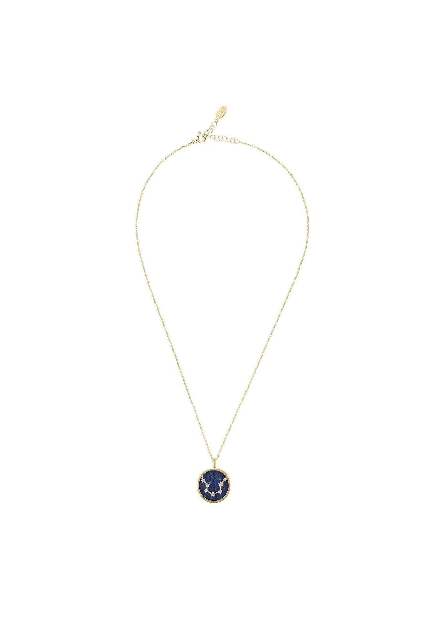 Zodiac Lapis Lazuli Gemstone Star Constellation Pendant Necklace Gold.