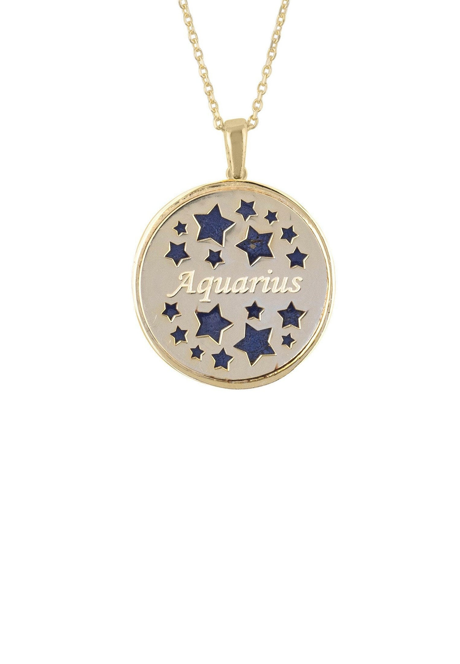 Zodiac Lapis Lazuli Gemstone Star Constellation Pendant Necklace Gold.