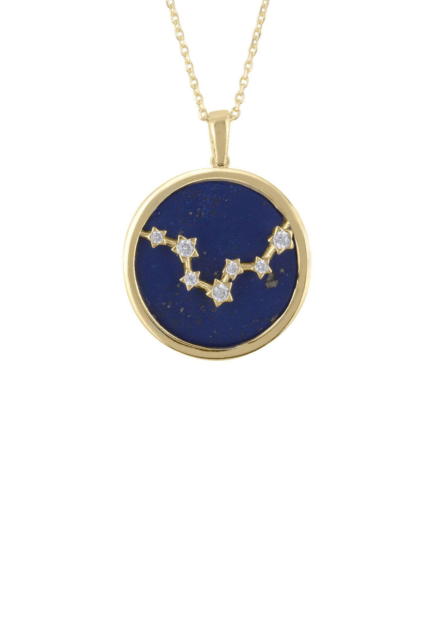 Zodiac Lapis Lazuli Gemstone Star Constellation Pendant Necklace Gold.