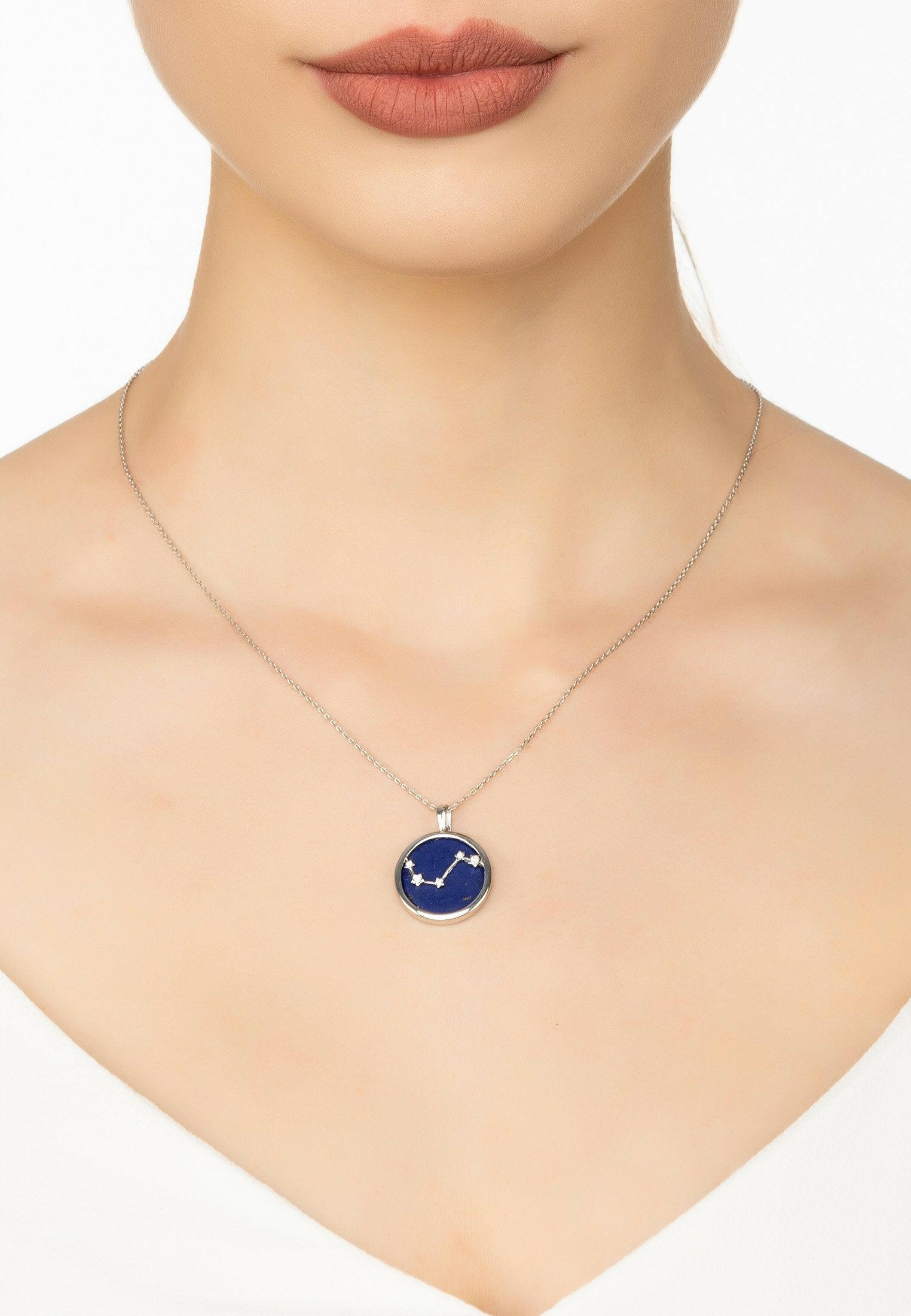 Zodiac Lapis Lazuli Gemstone Star Constellation Pendant Necklace.