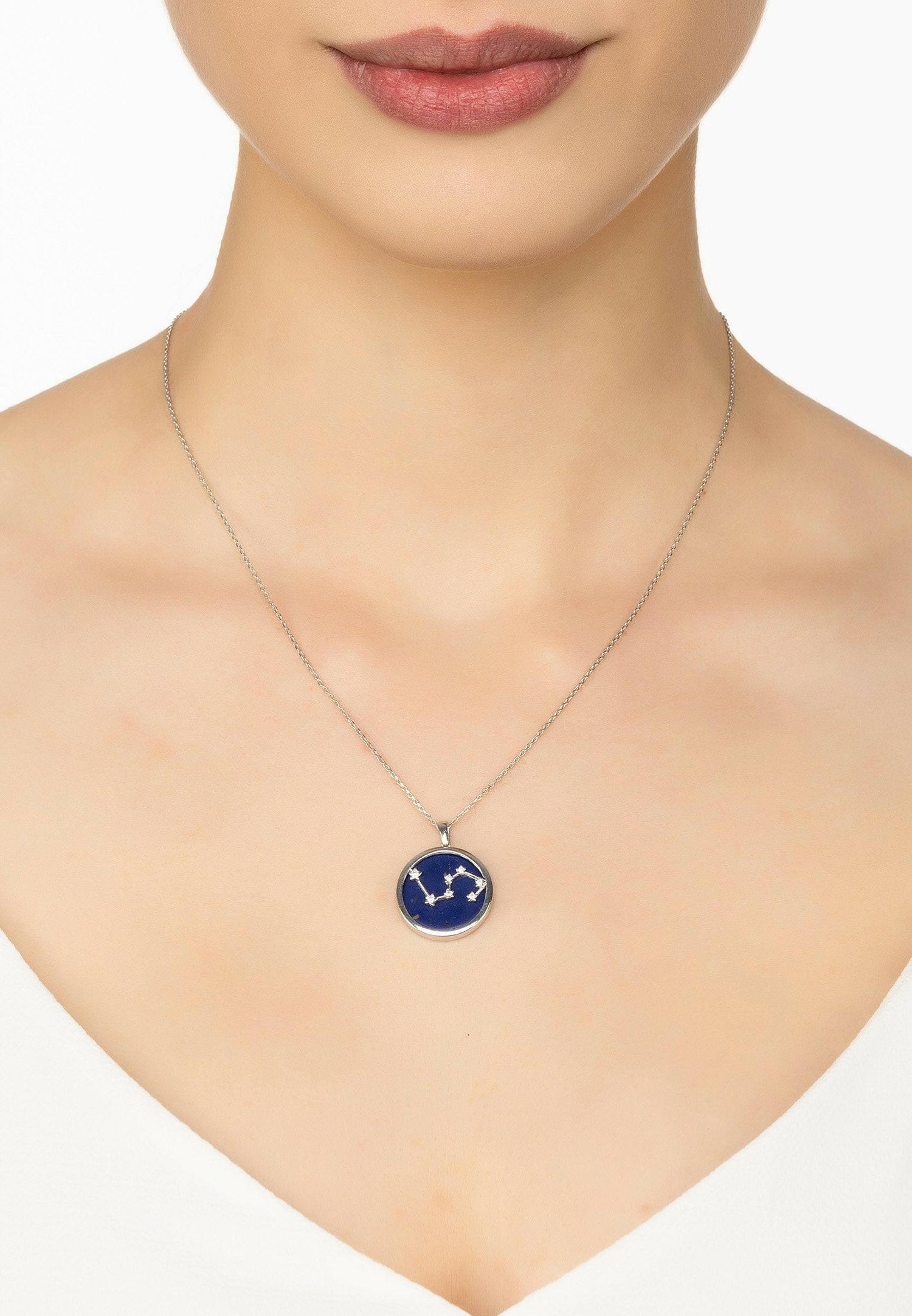 Zodiac Lapis Lazuli Gemstone Star Constellation Pendant Necklace.