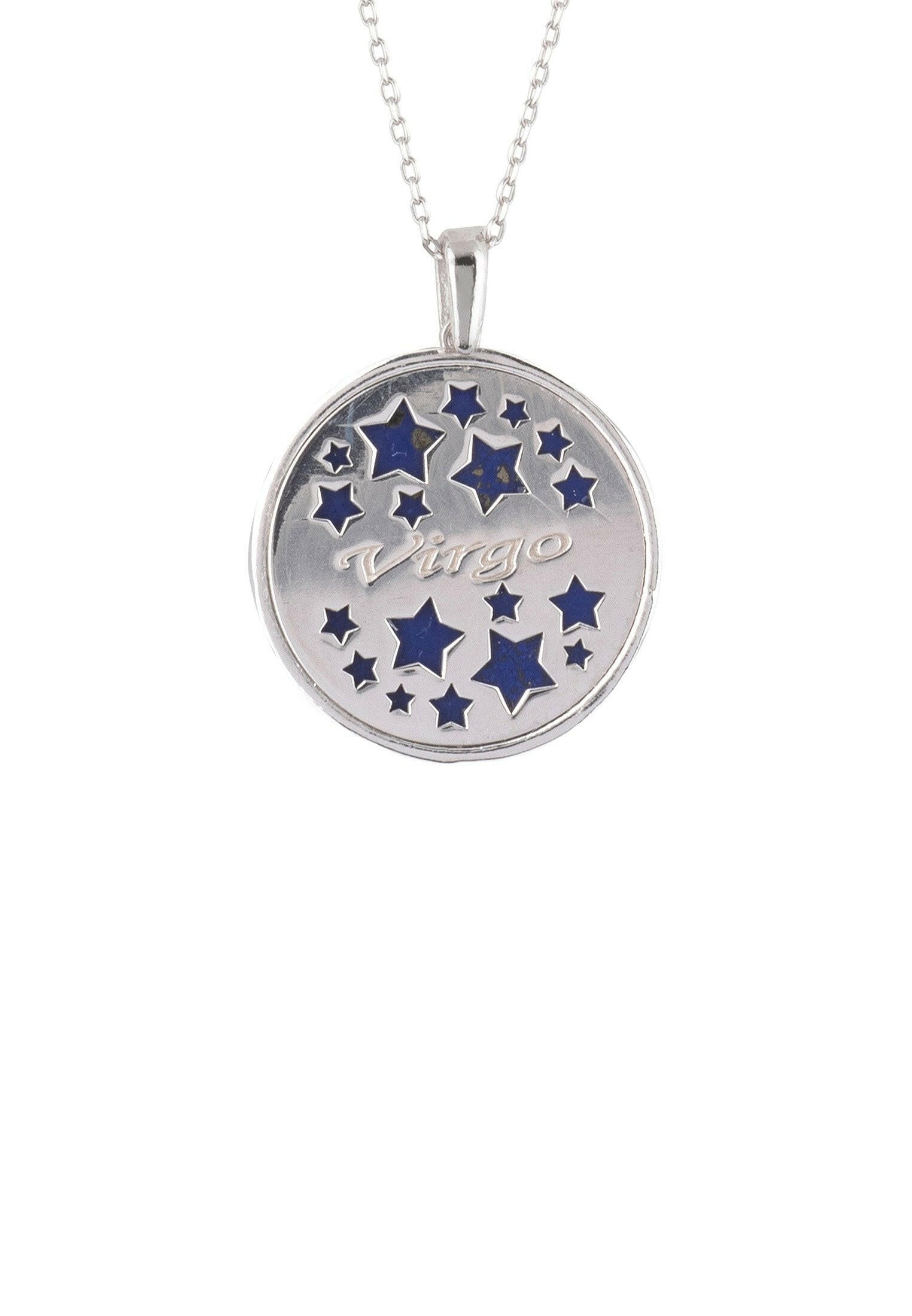 Zodiac Lapis Lazuli Gemstone Star Constellation Pendant Necklace.