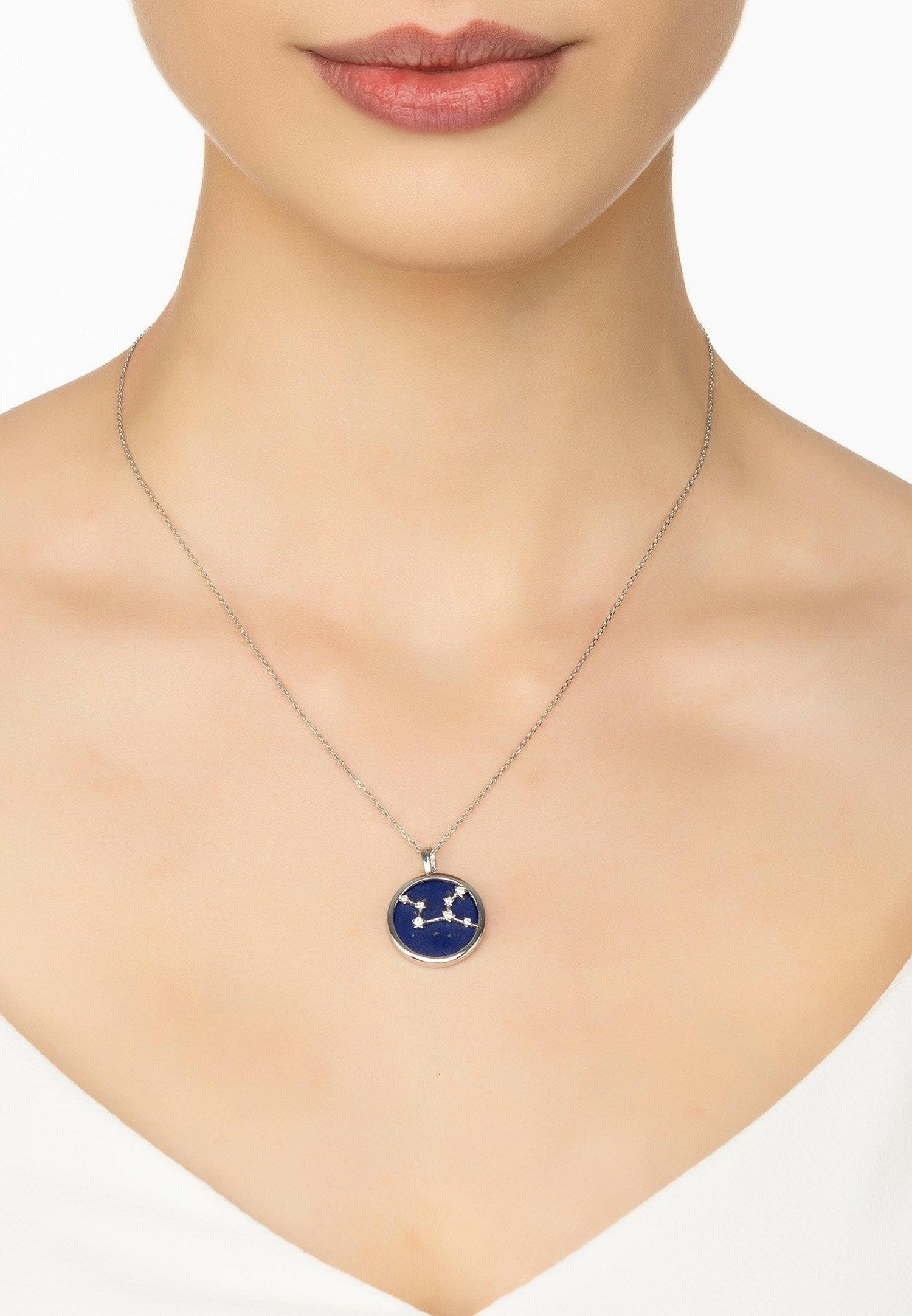 Zodiac Lapis Lazuli Gemstone Star Constellation Pendant Necklace.