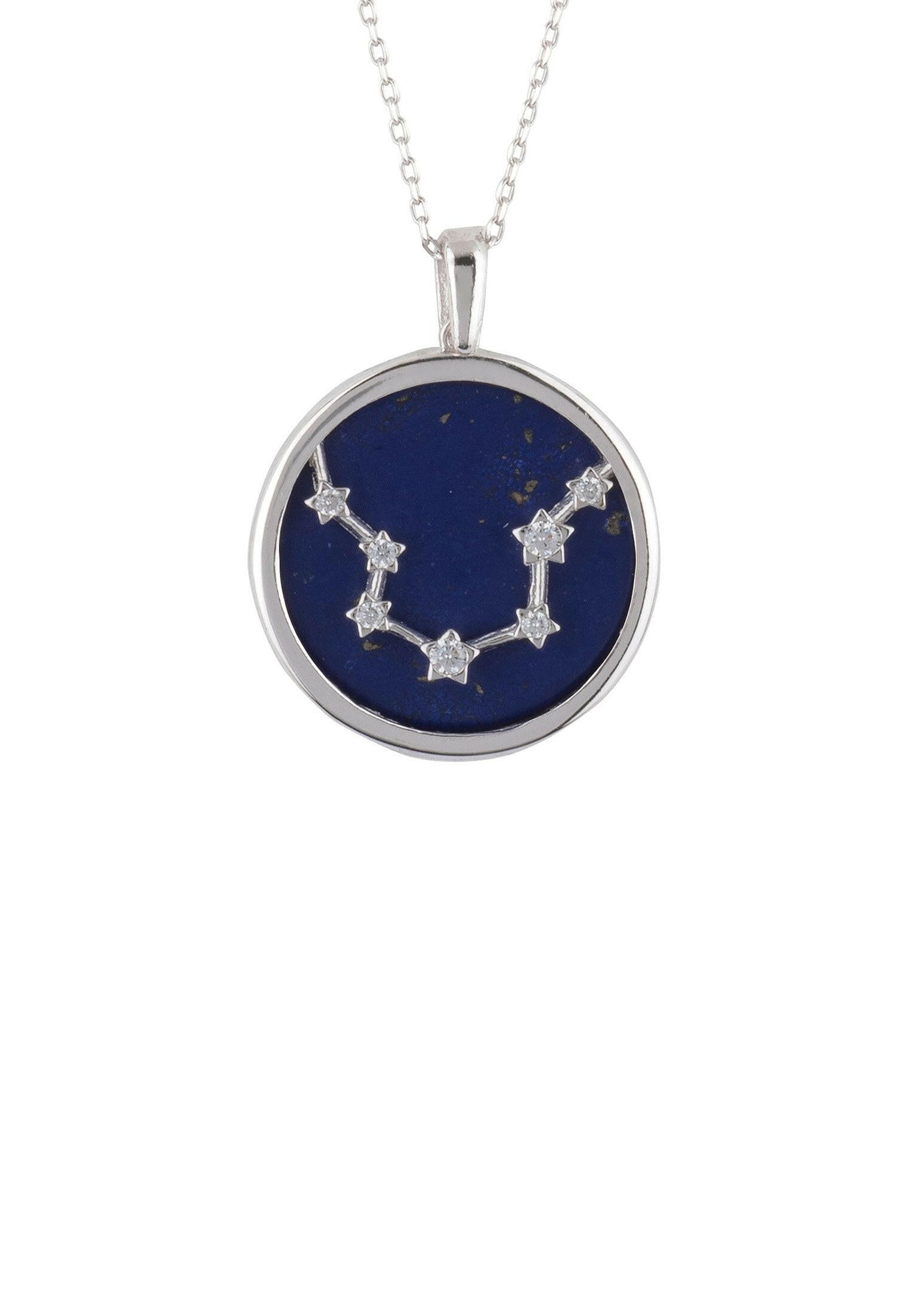 Zodiac Lapis Lazuli Gemstone Star Constellation Pendant Necklace.