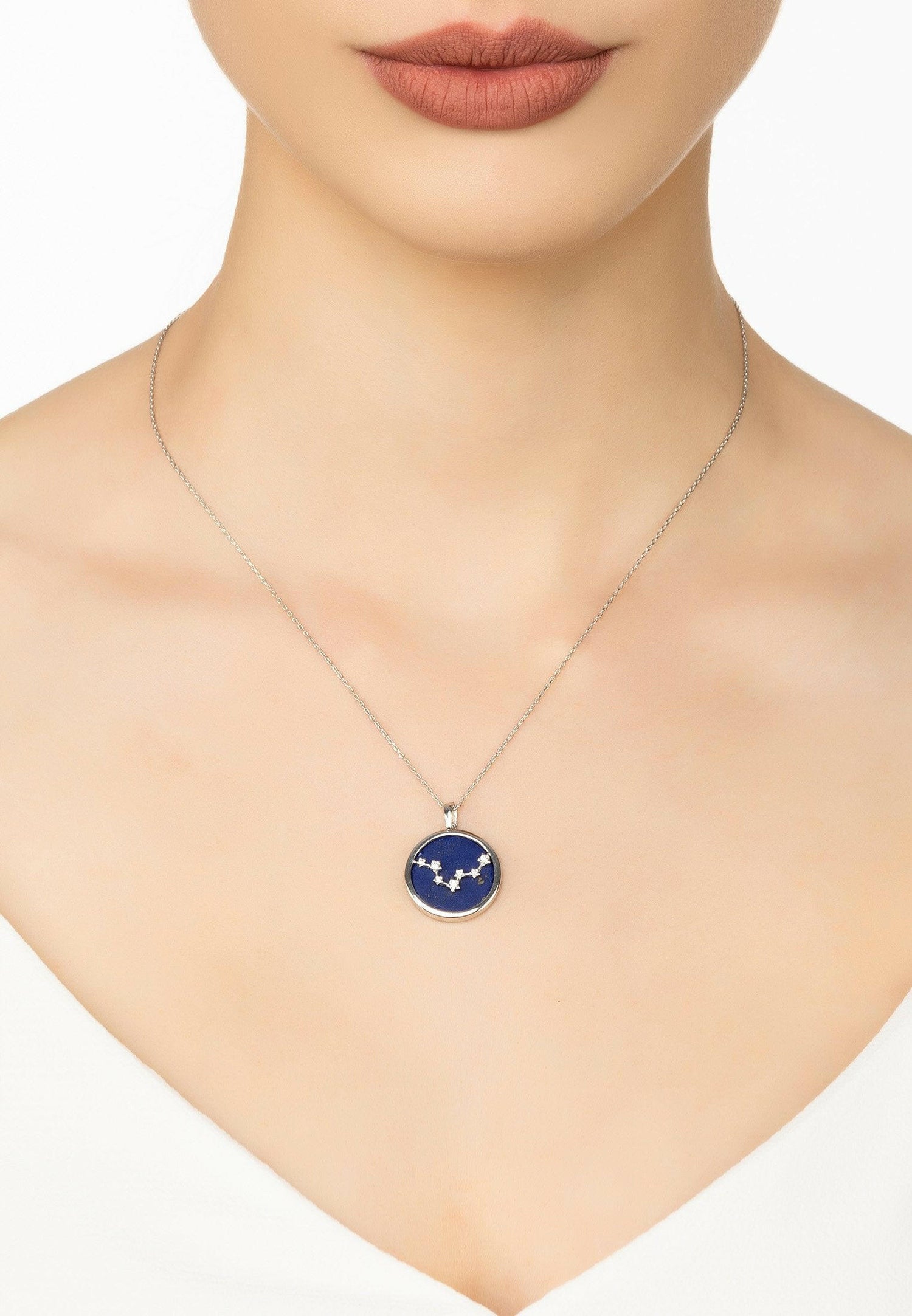 Zodiac Lapis Lazuli Gemstone Star Constellation Pendant Necklace.