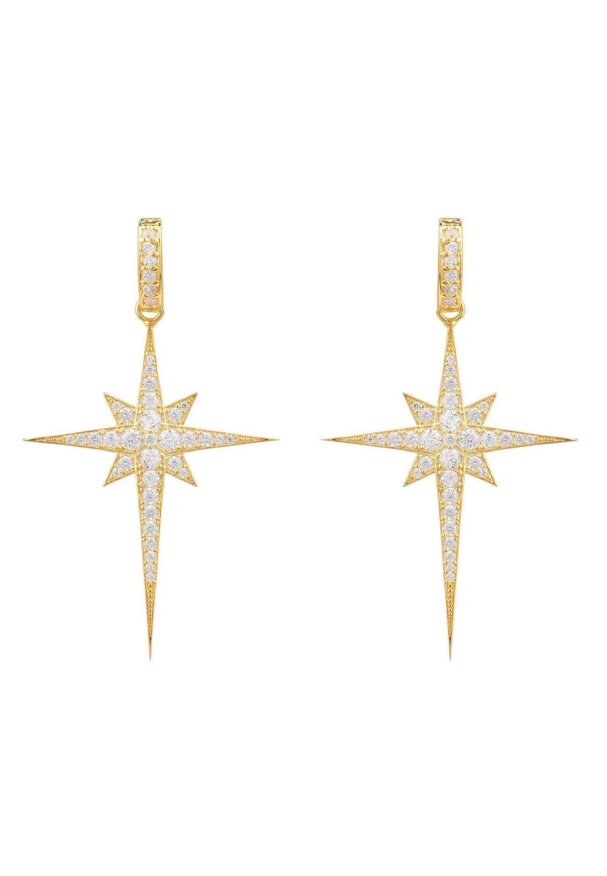 North Star Burst Large Drop Earrings Gold.