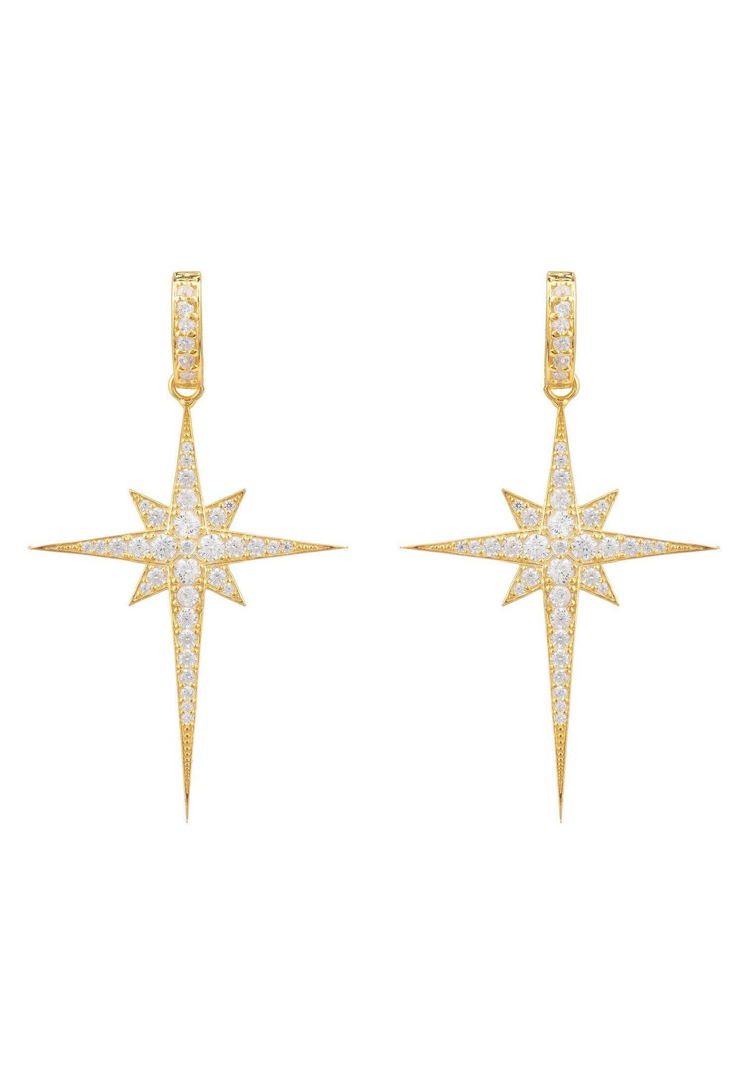 North Star Burst Large Drop Earrings Gold.