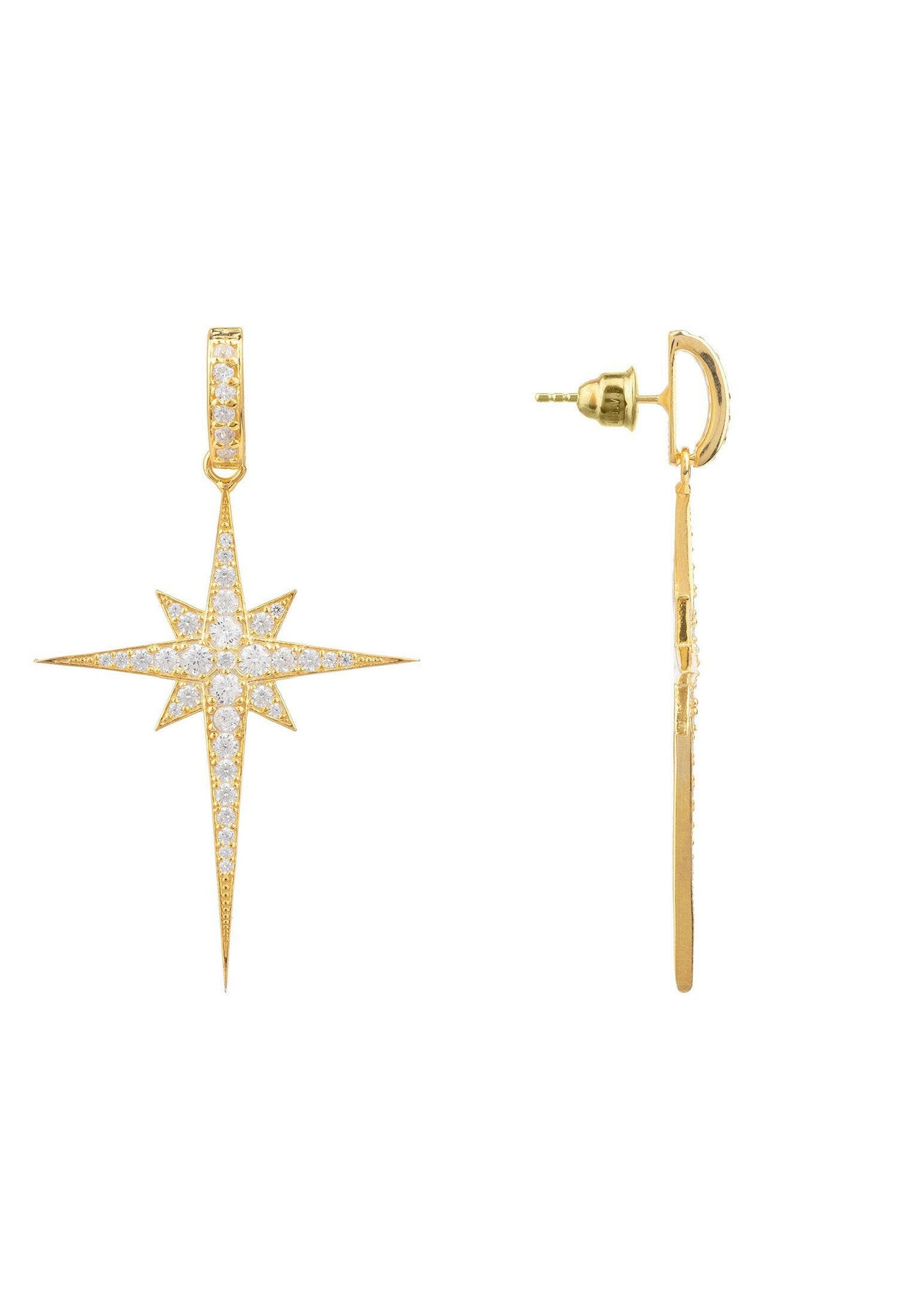 North Star Burst Large Drop Earrings Gold.